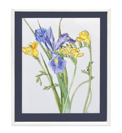 Vintage Iris & Yellow Freesia  - Botanical Study 