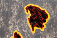 Abstract Geometric Painting: Black and Red Shapes on Gray Field