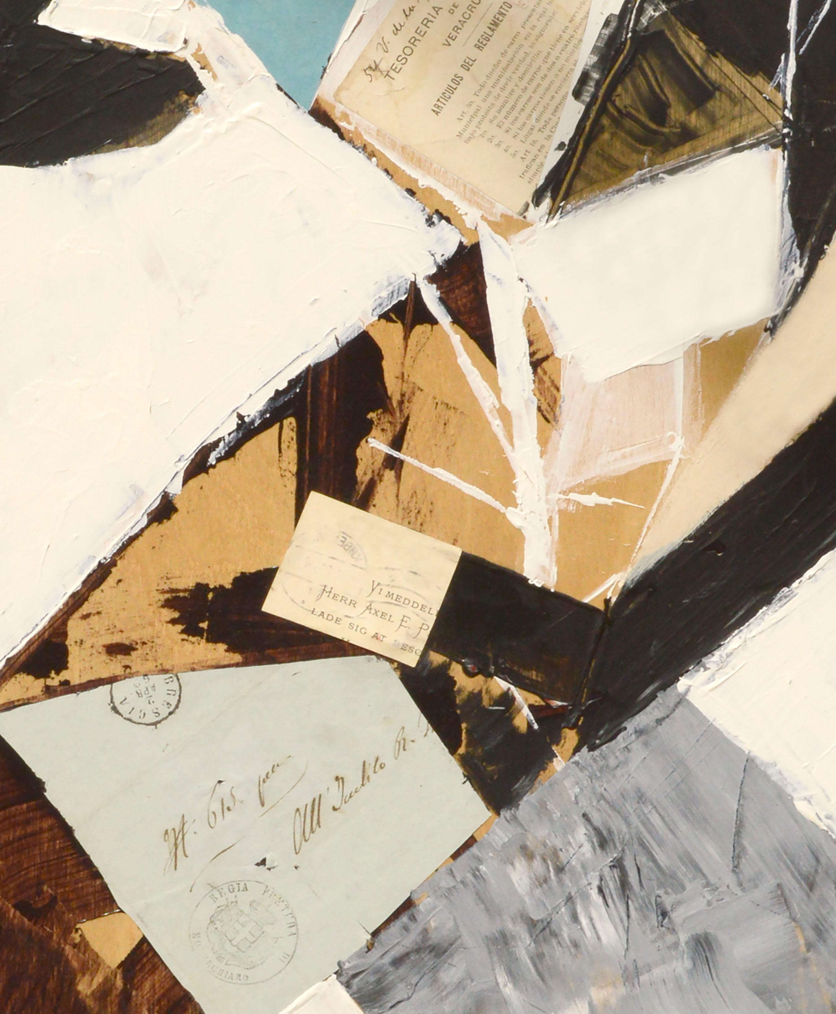 Abstrakte Gemälde-Collage „Brescia“ (Braun), Abstract Painting, von Michael Pauker 