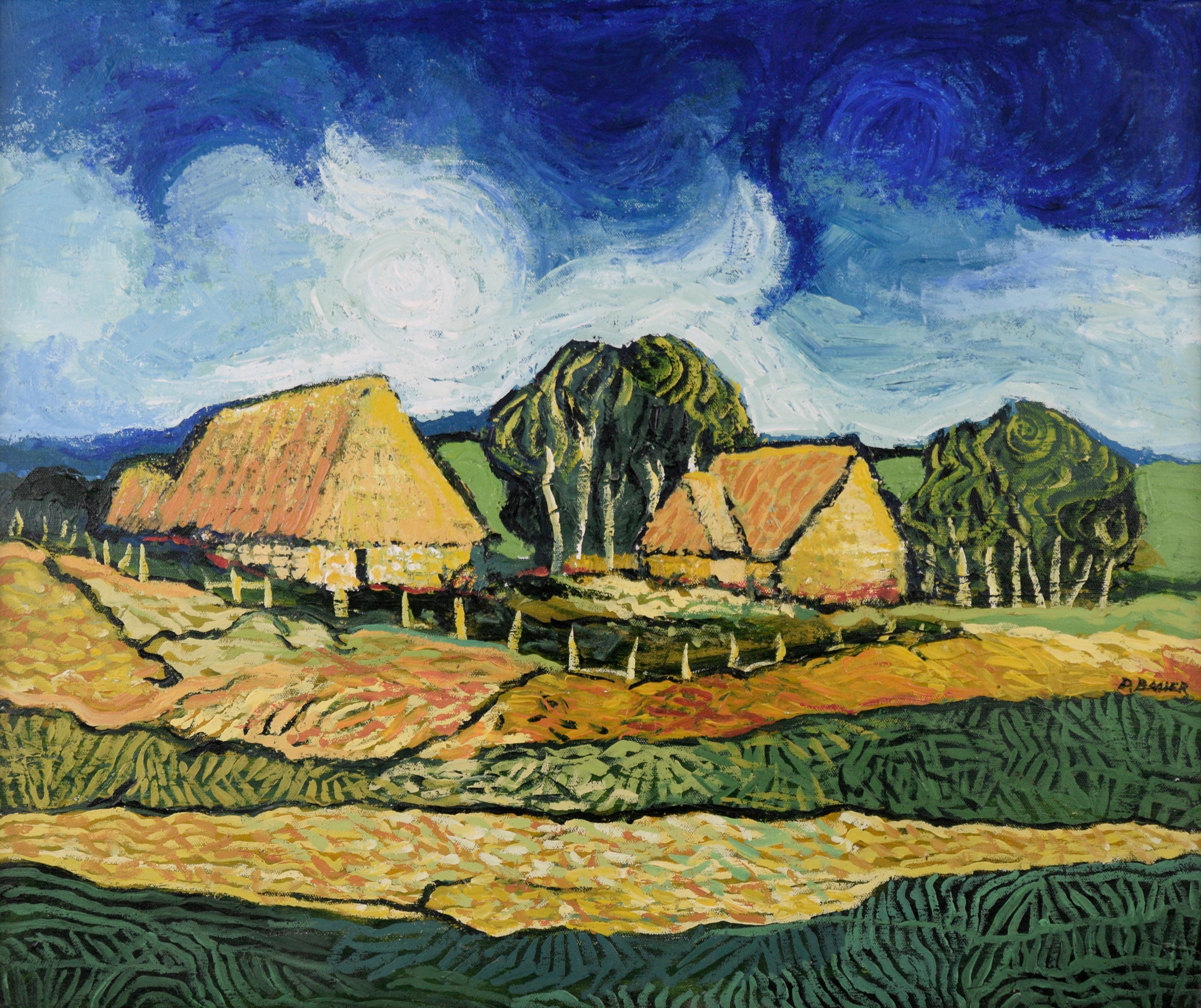 Country Homes - Landscape (in the style of Vincent van Gogh) - Painting by D Bauer 