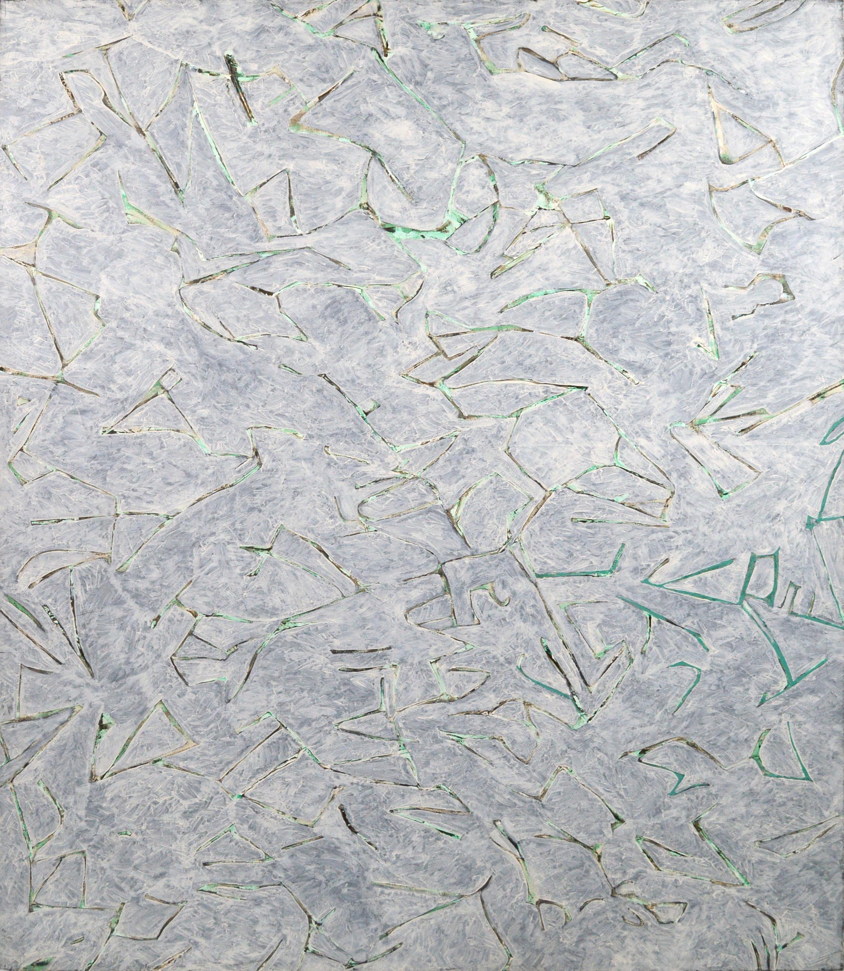 Astratto lineare grigio e verde acqua - Painting di Michael Pauker 