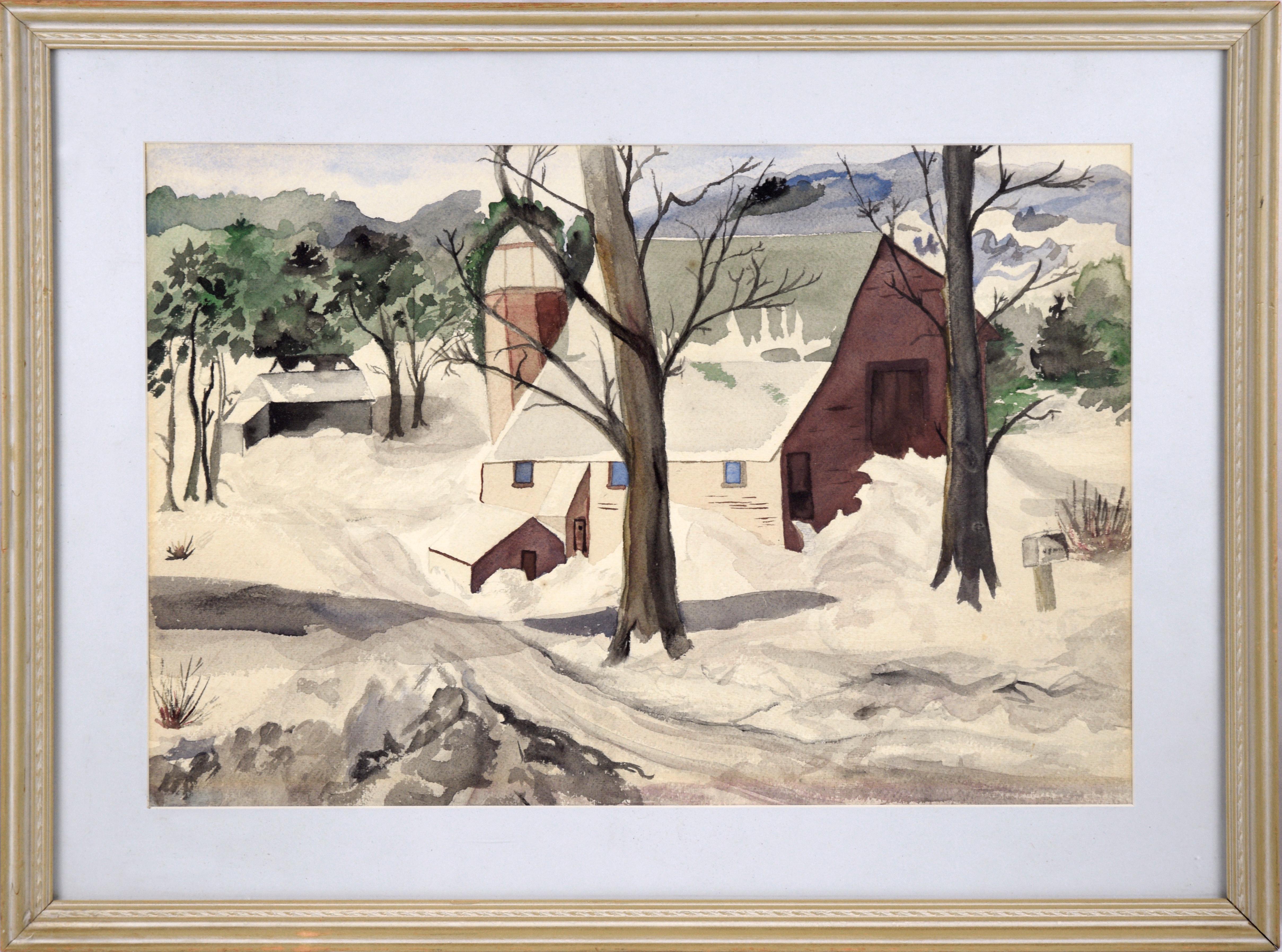 Fannie Mae Cunningham Landscape Art - "Barn in Winter" - Mid Century Landscape