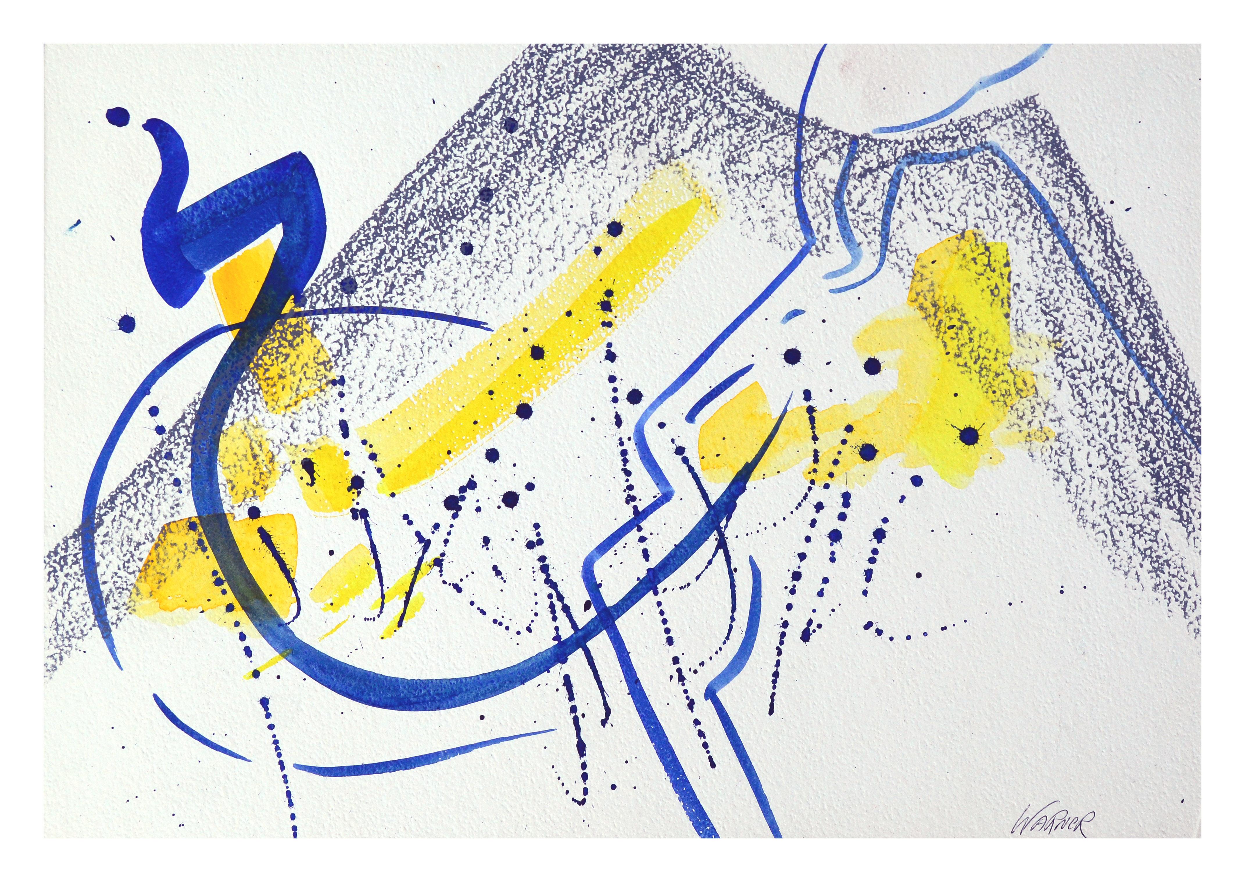 Doris Warner Abstract Drawing - Blue and Yellow Abstract 