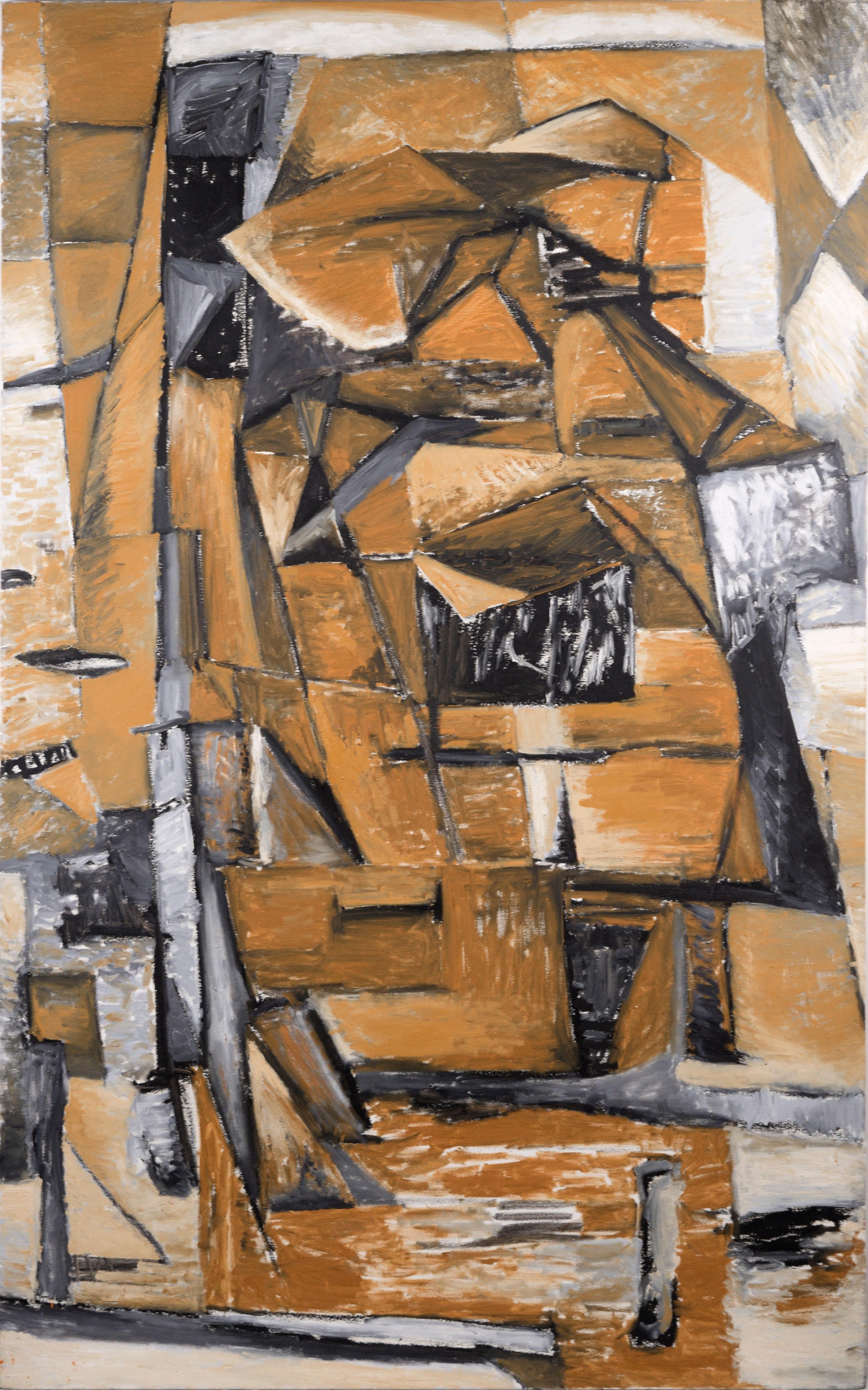 Michael Pauker  Abstract Painting - Contemporary Large-Scale Cubist Earthtone Abstract