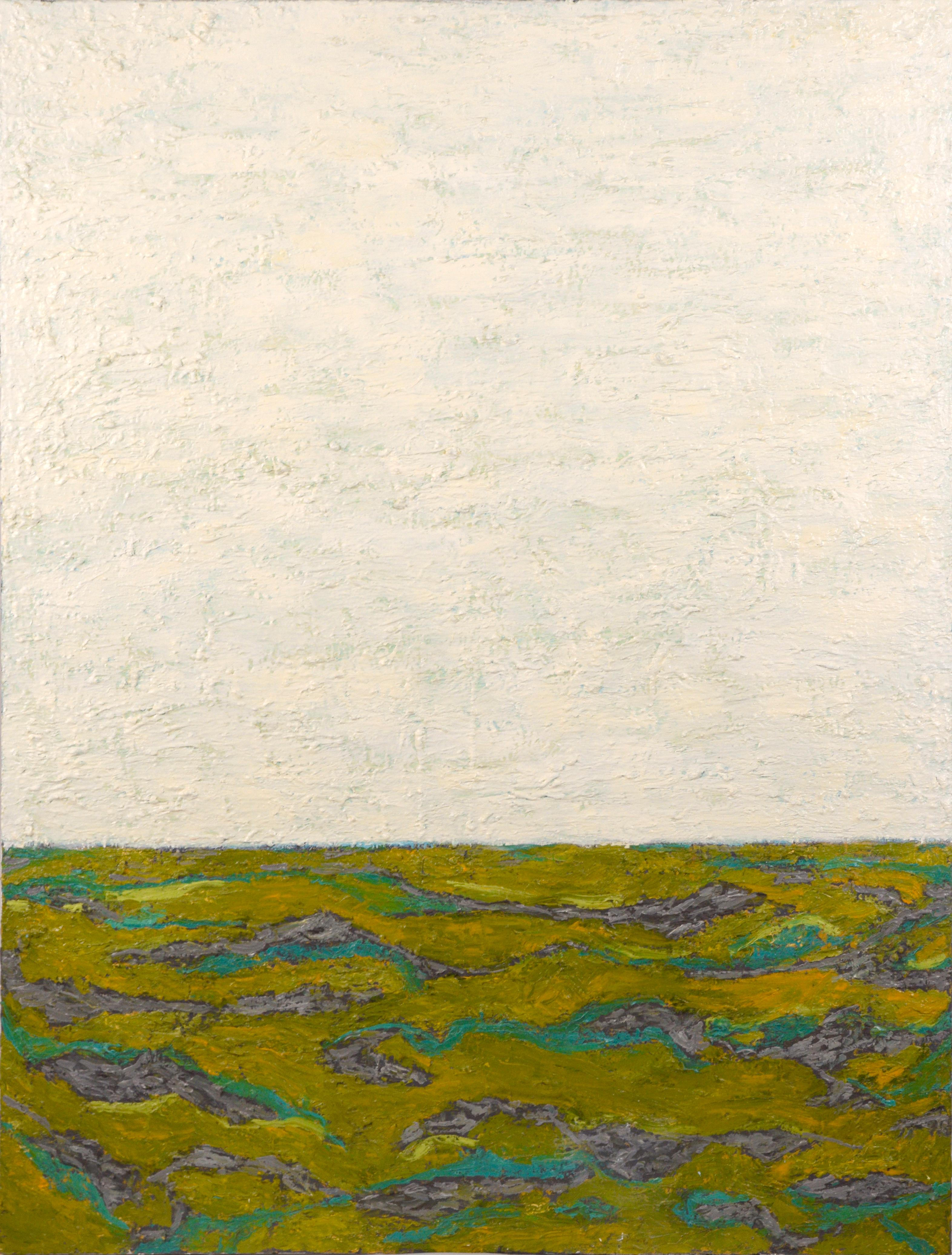 Michael Pauker  Landscape Painting – Zeitgenössische abstrakte Colorfield-Landschaft in Creme & Grün