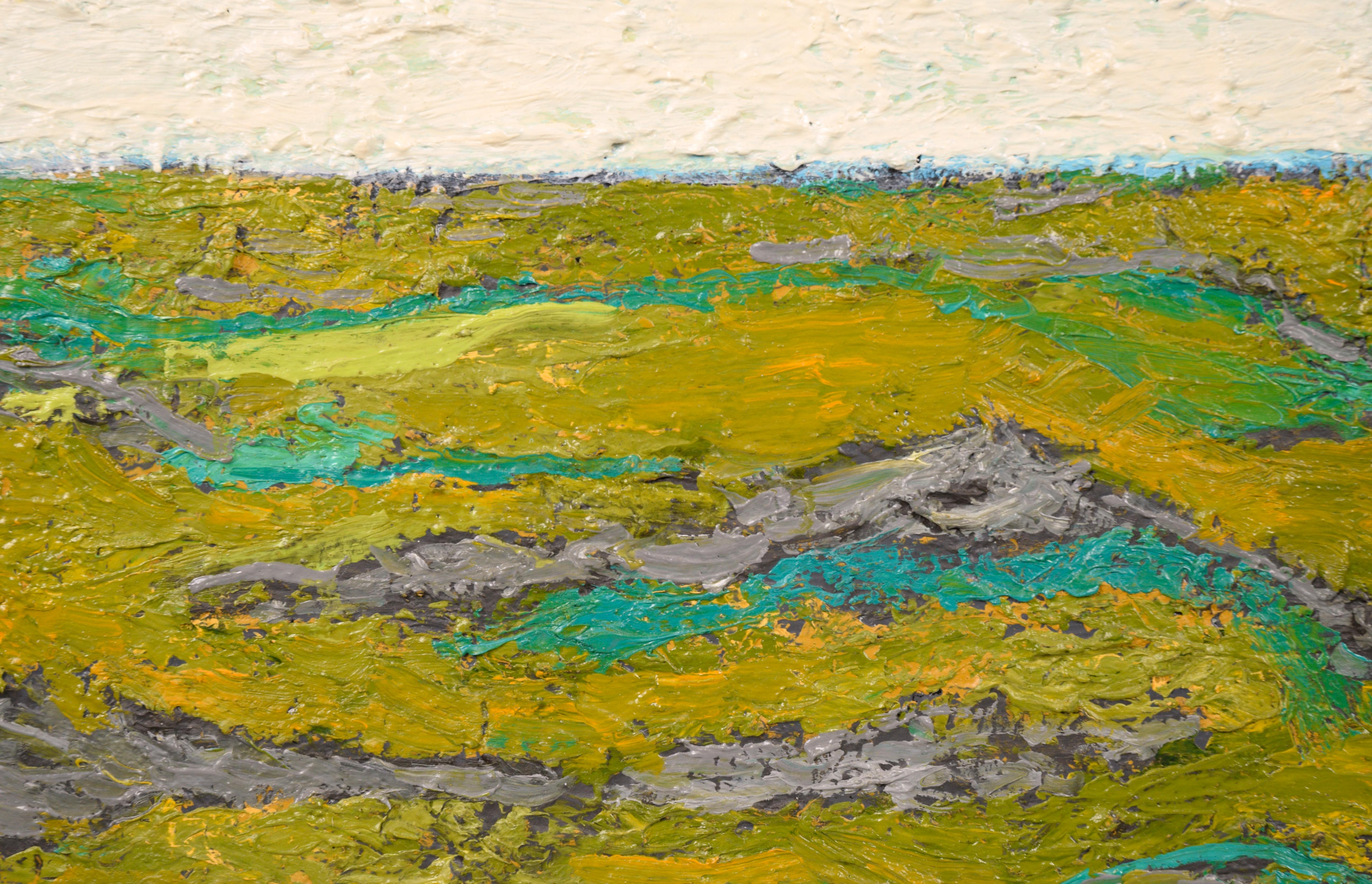 Zeitgenössische abstrakte Colorfield-Landschaft in Creme & Grün (Weiß), Landscape Painting, von Michael Pauker 