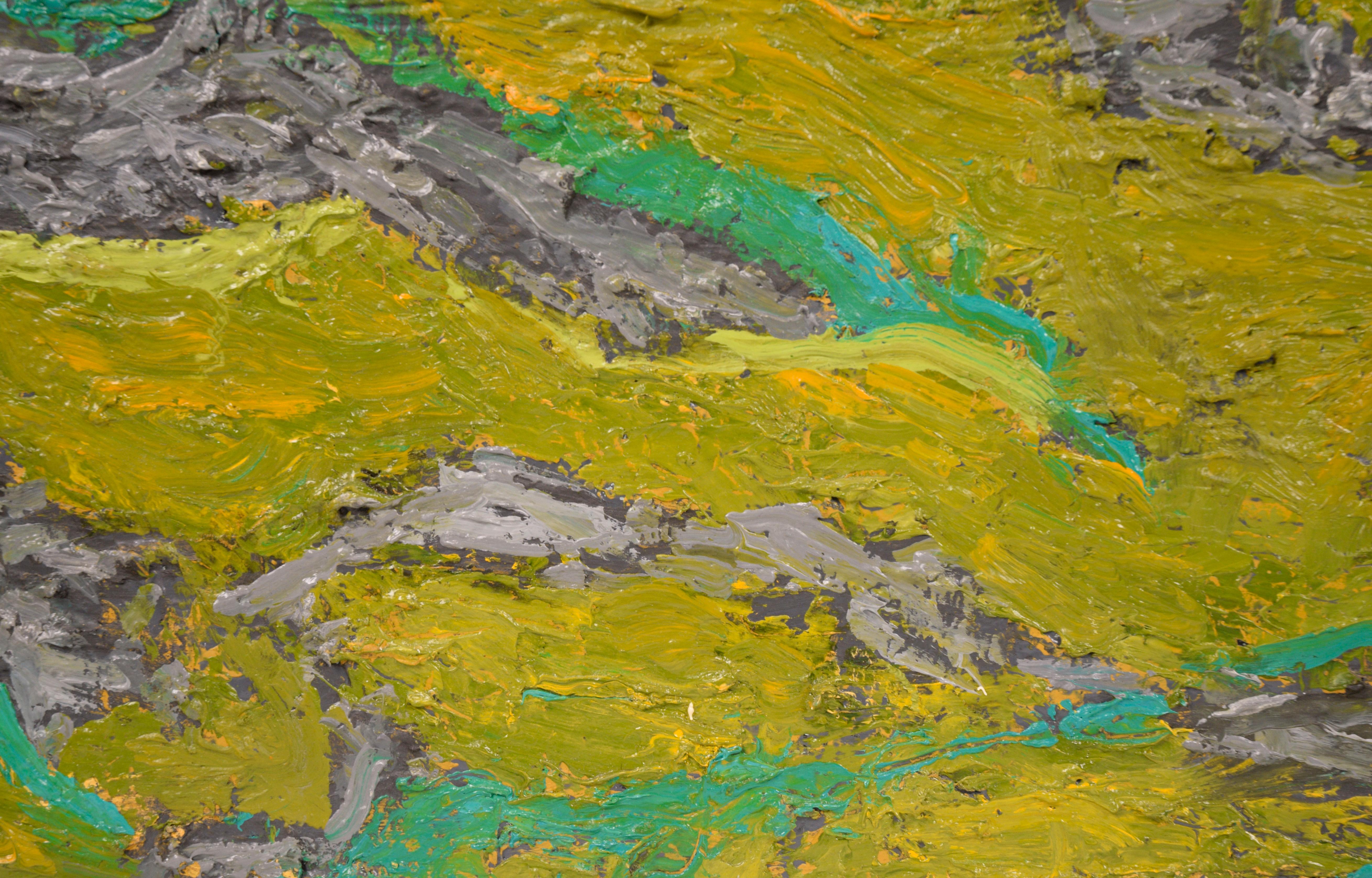 Zeitgenössische abstrakte Colorfield-Landschaft in Creme & Grün im Angebot 1
