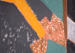 Large-Scale Contemporary Cubist Interior Abstract in Gray, Teal, & Yellow