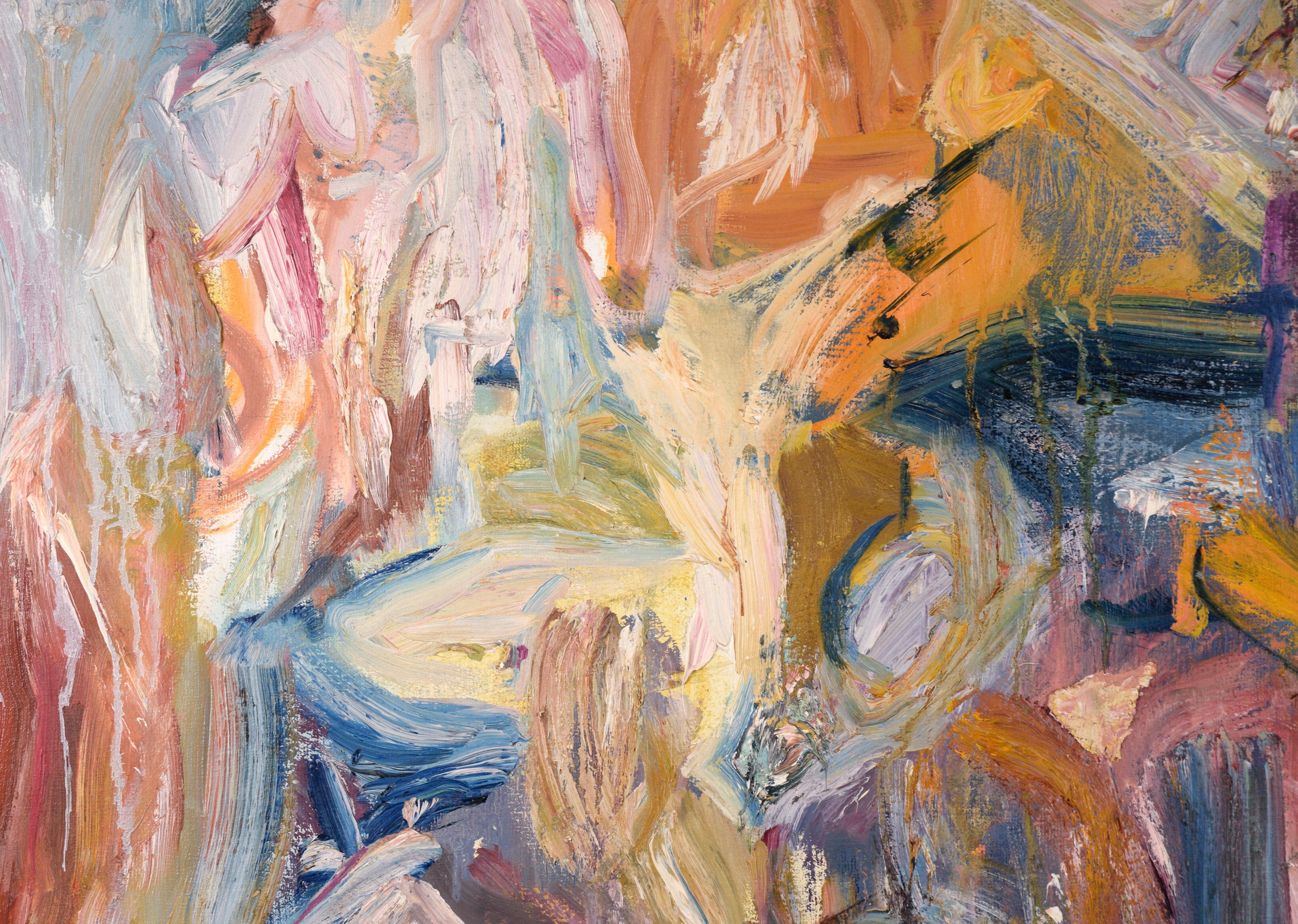 Pink, Blue, and Yellow Abstract Expressionist Figuration - Painting by Michael Pauker 