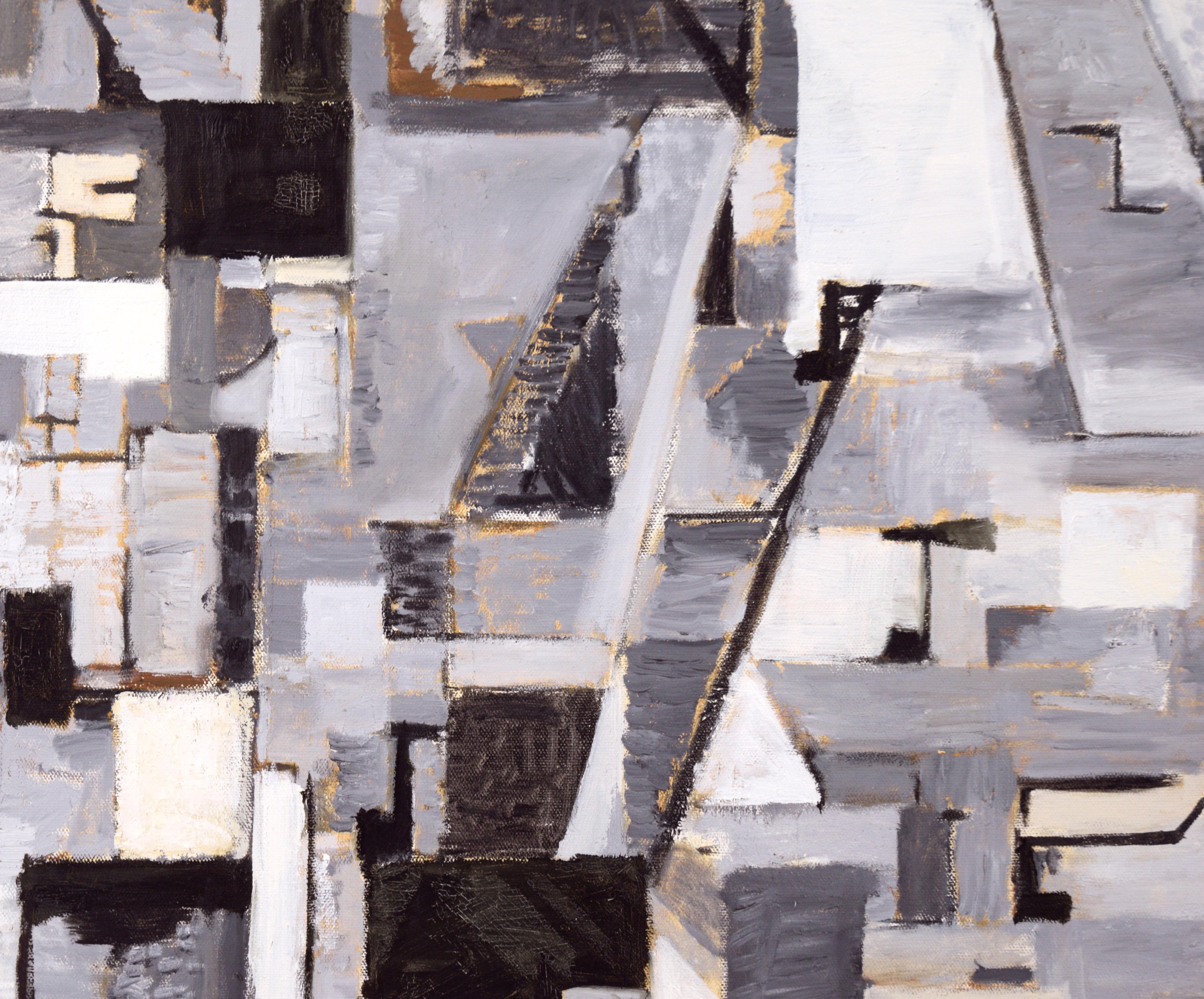 Grayscale Cubist Abstract with Brown Accents For Sale 1