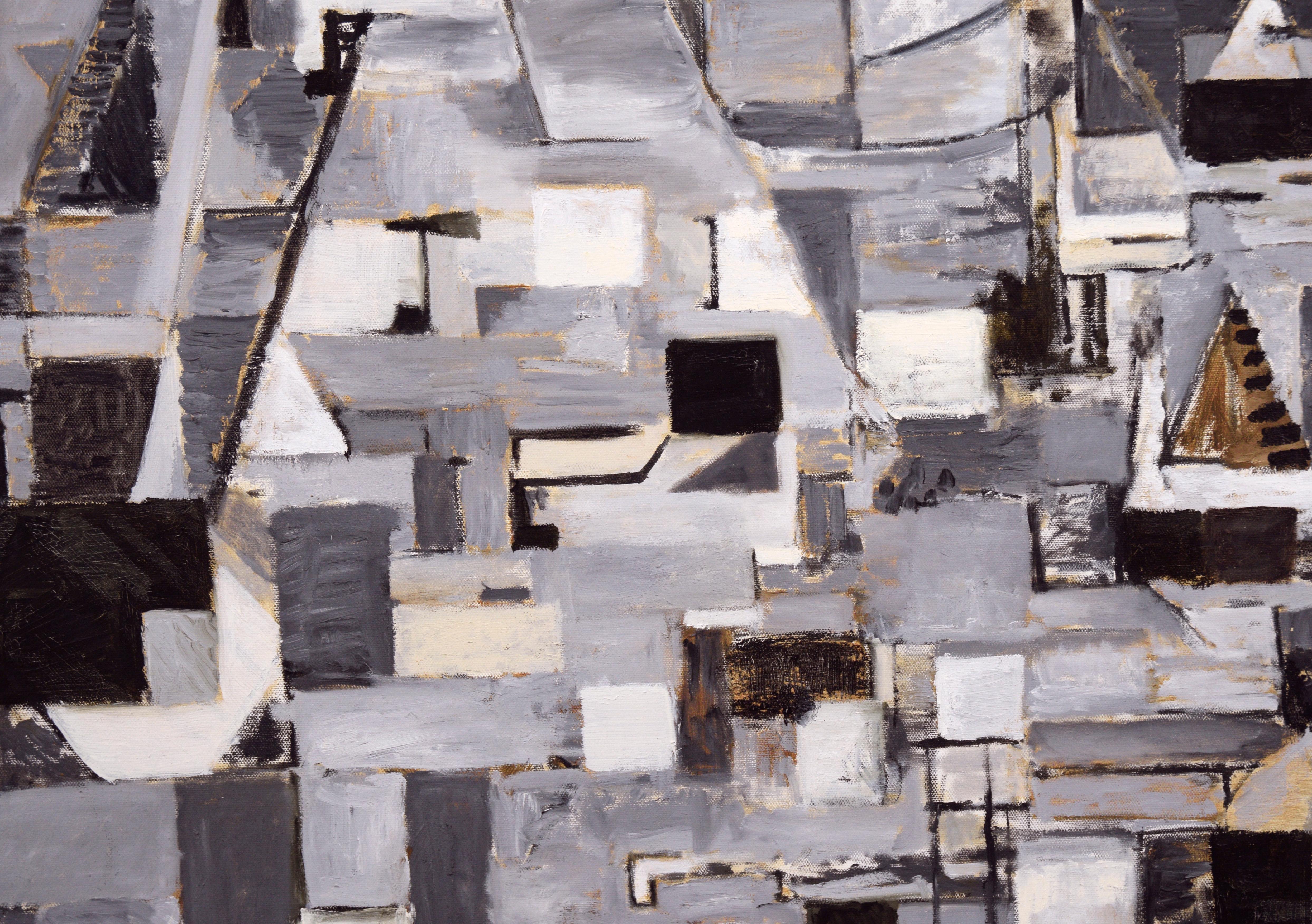 Grayscale Cubist Abstract with Brown Accents For Sale 2