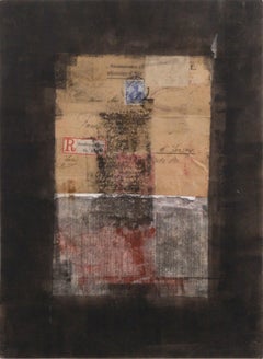 "Nikolausstaden", collage de techniques mixtes abstraites avec aquarelle et objets trouvés