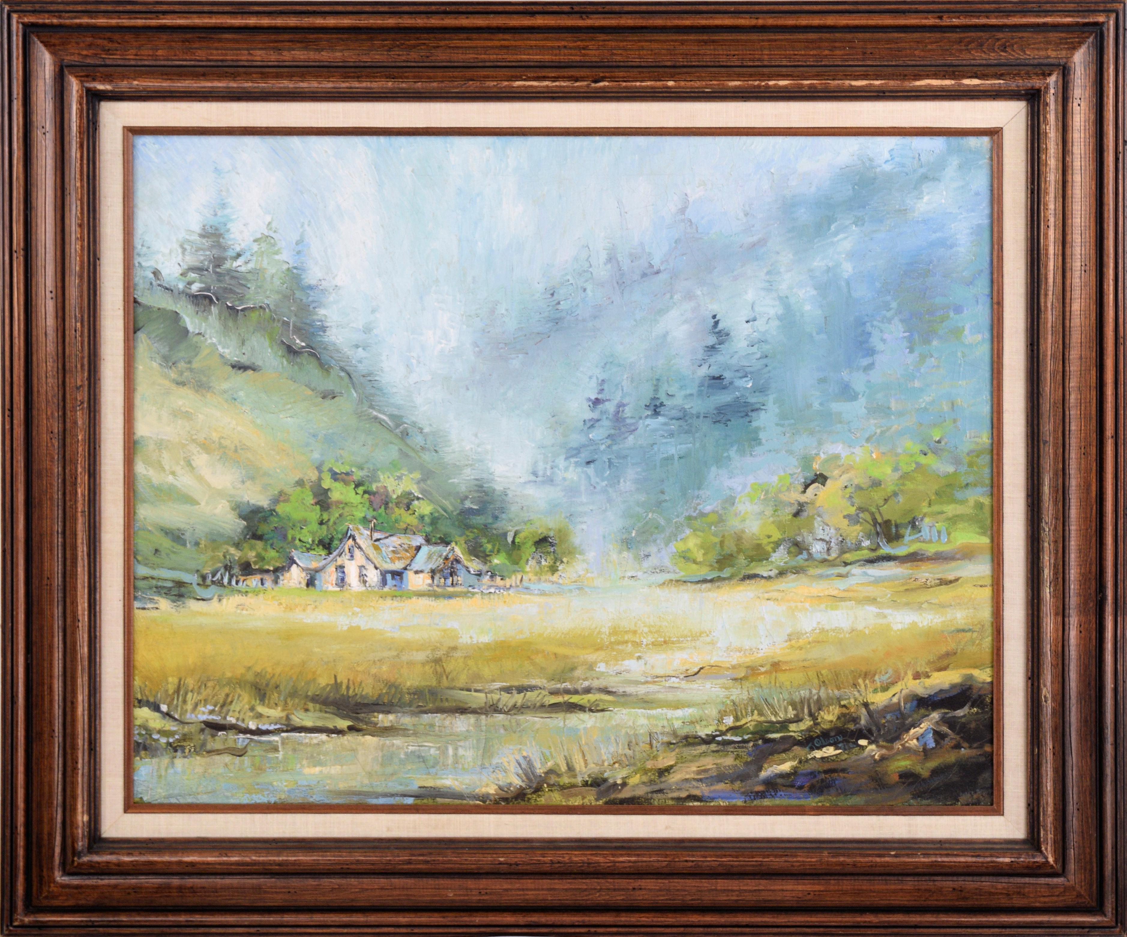 Tom Olson Landscape Painting - "Oregon Coast Houses" Landscape
