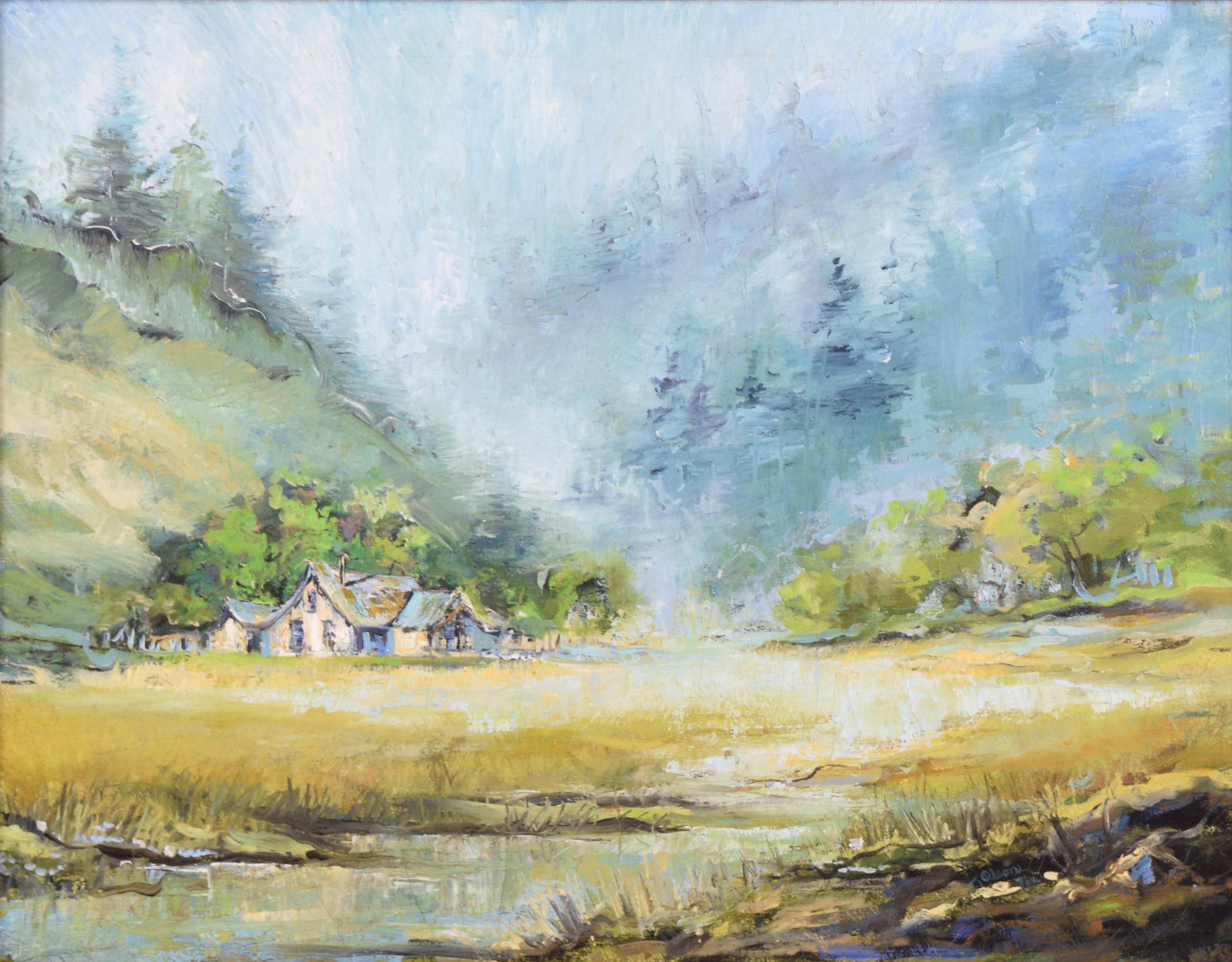 Paysage « Oregon Coast Houses » (Hôtes côtières de la côte) - Painting de Tom Olson