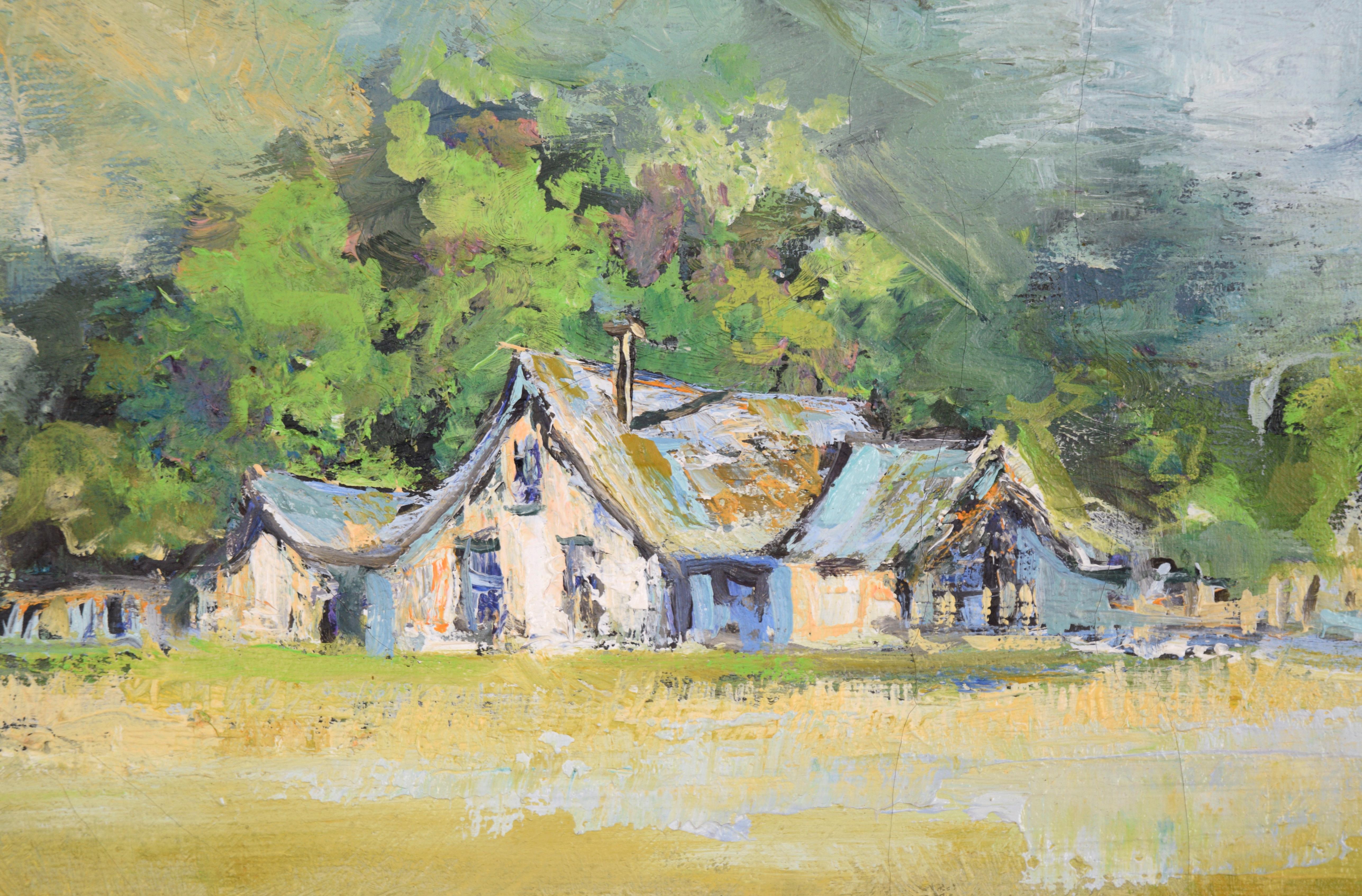 Paysage « Oregon Coast Houses » (Hôtes côtières de la côte) - Impressionnisme américain Painting par Tom Olson