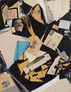 "Salvados de los caníbales" Pintura abstracta contemporánea con collage de objetos encontrados