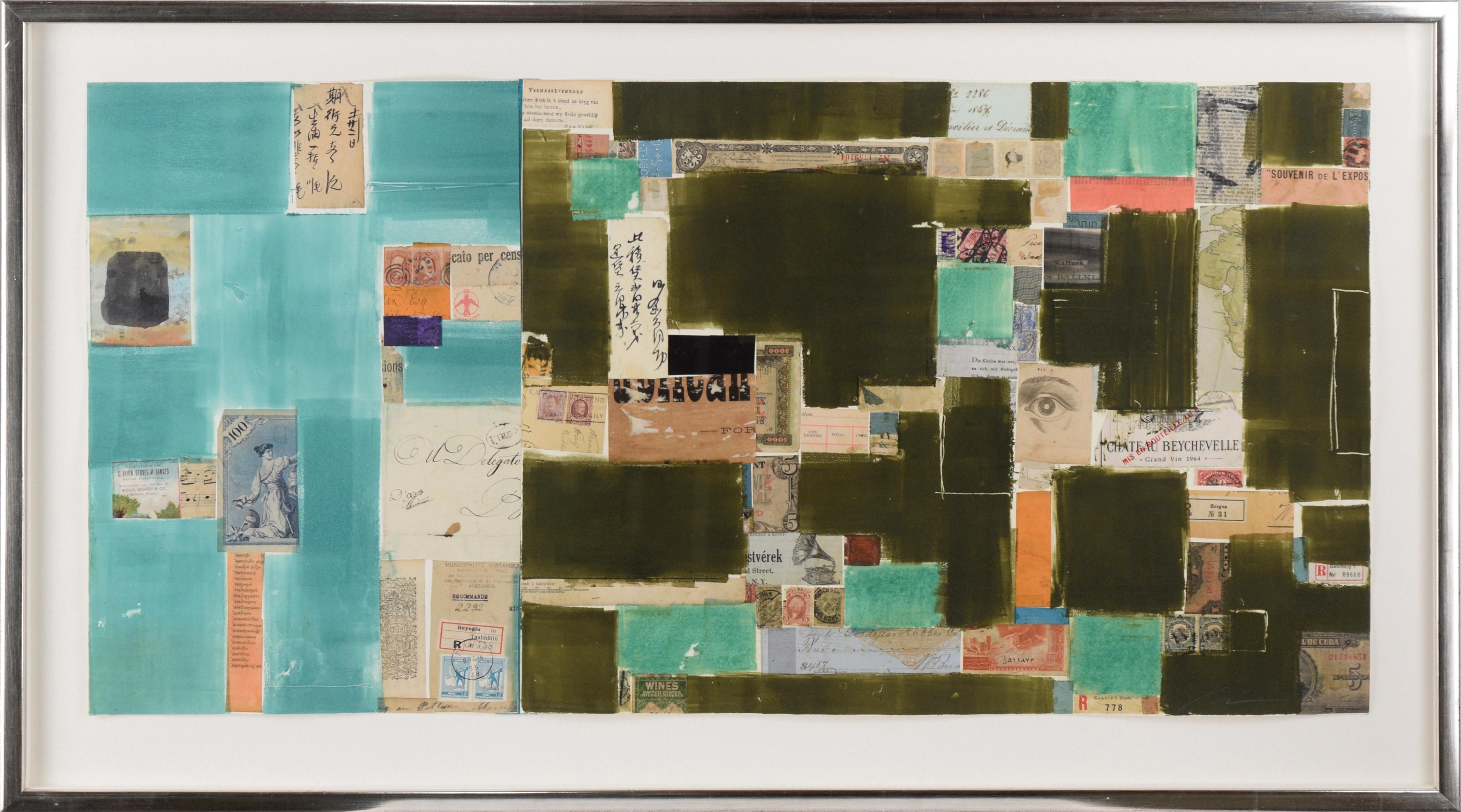 Michael Pauker  Abstract Drawing - "Taahhutlu" Monotype with Chine Colle and Watercolor, Found Object Collage