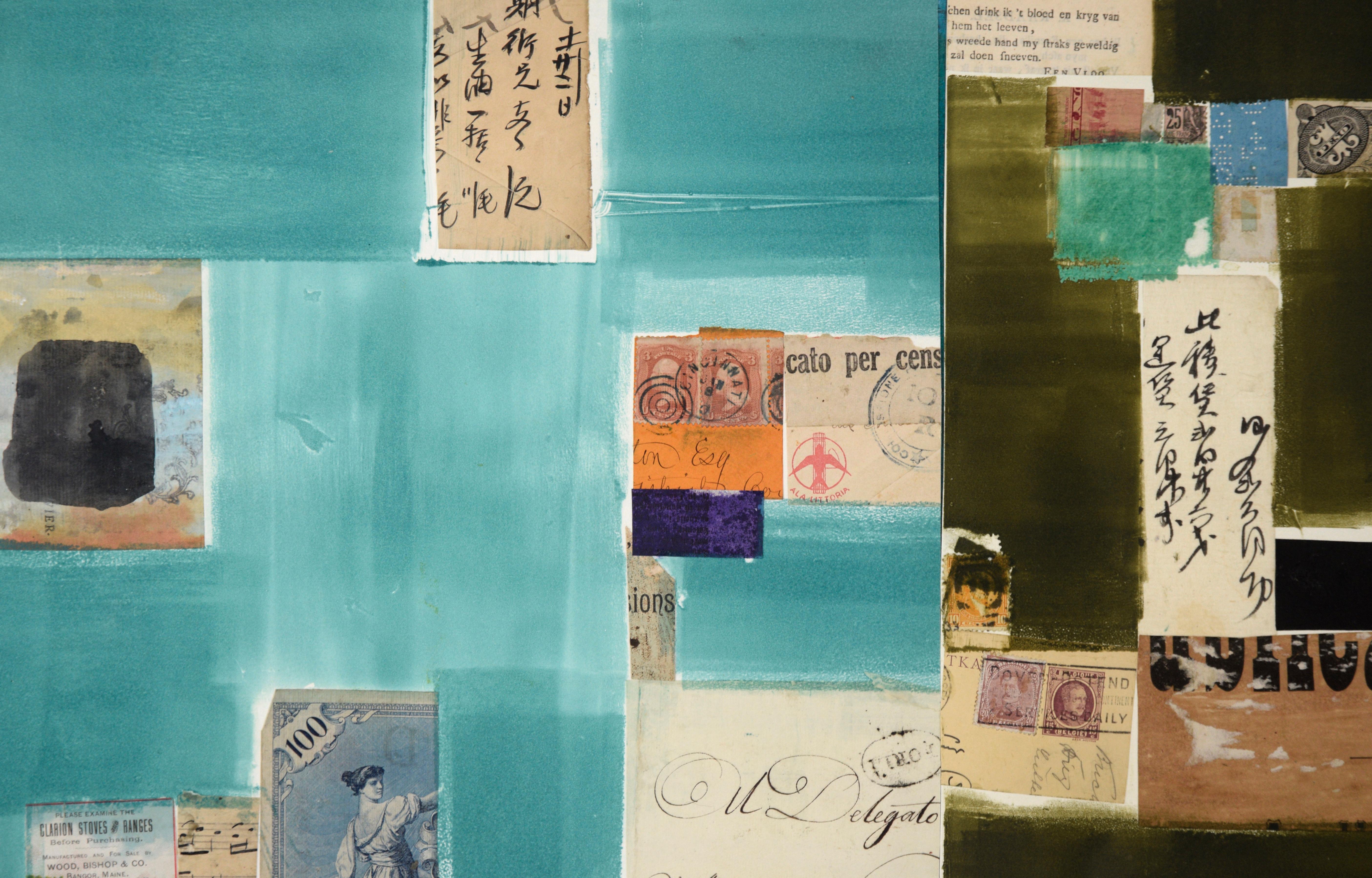 Monotypie „Taahhutlu“ mit Chine Colle und Aquarell, Fundstück-Collage (Grau), Abstract Drawing, von Michael Pauker 