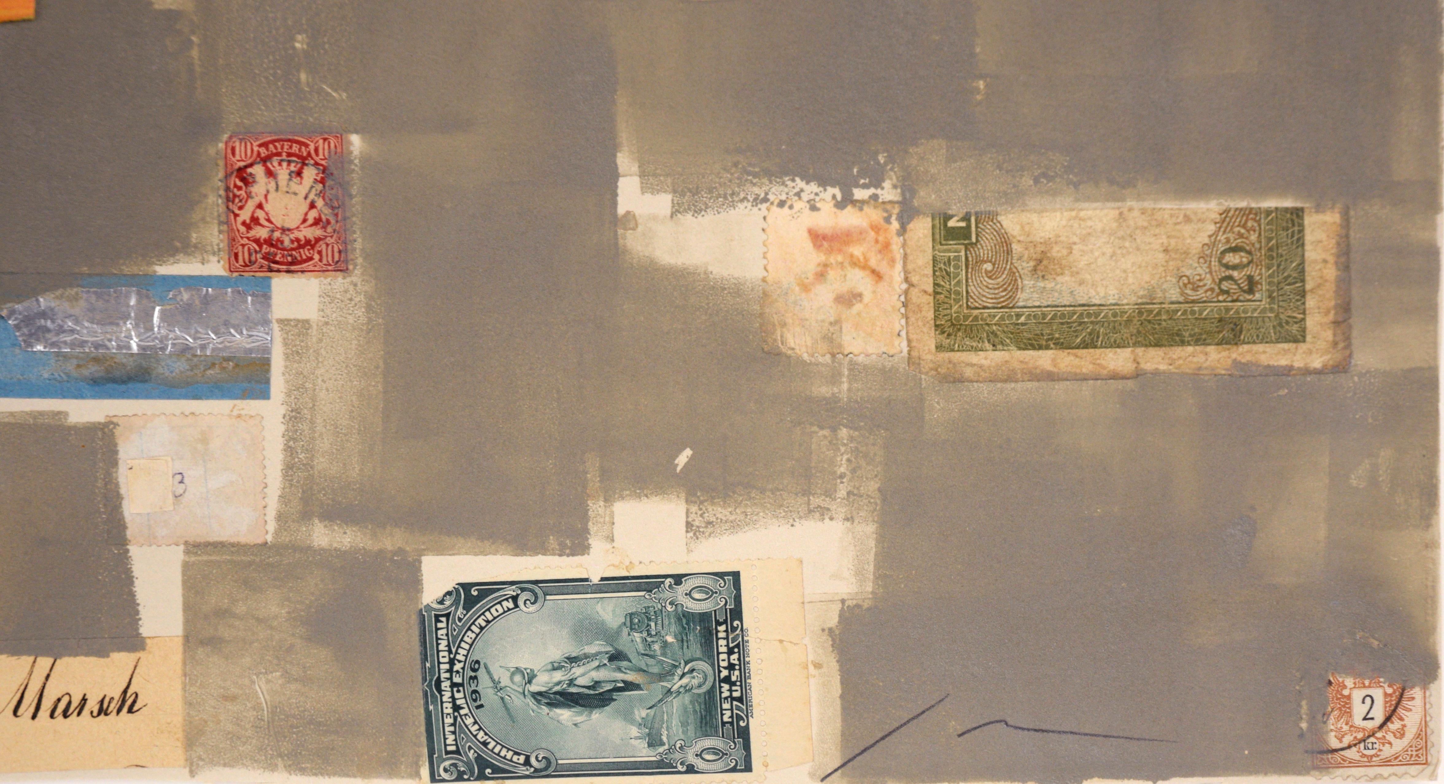 Pintura Abstracta Contemporánea con Chine Colle y Acuarela, Collage en venta 4
