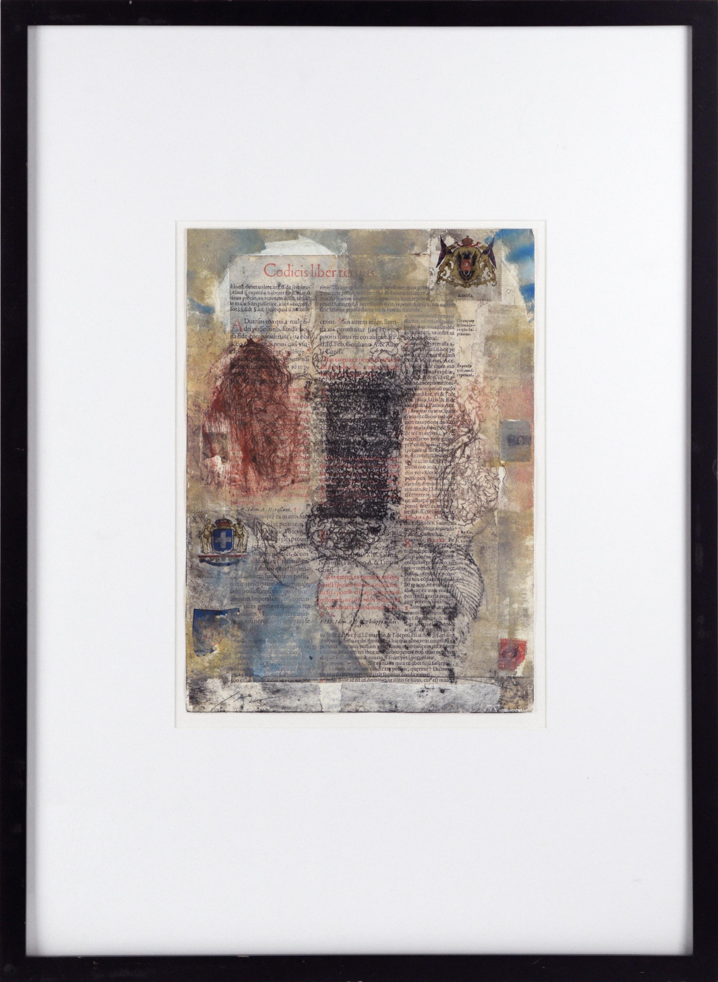 Michael Pauker  Abstract Drawing - "Codicis Liber", Contemporary Monotype with Chine Colle and Watercolor