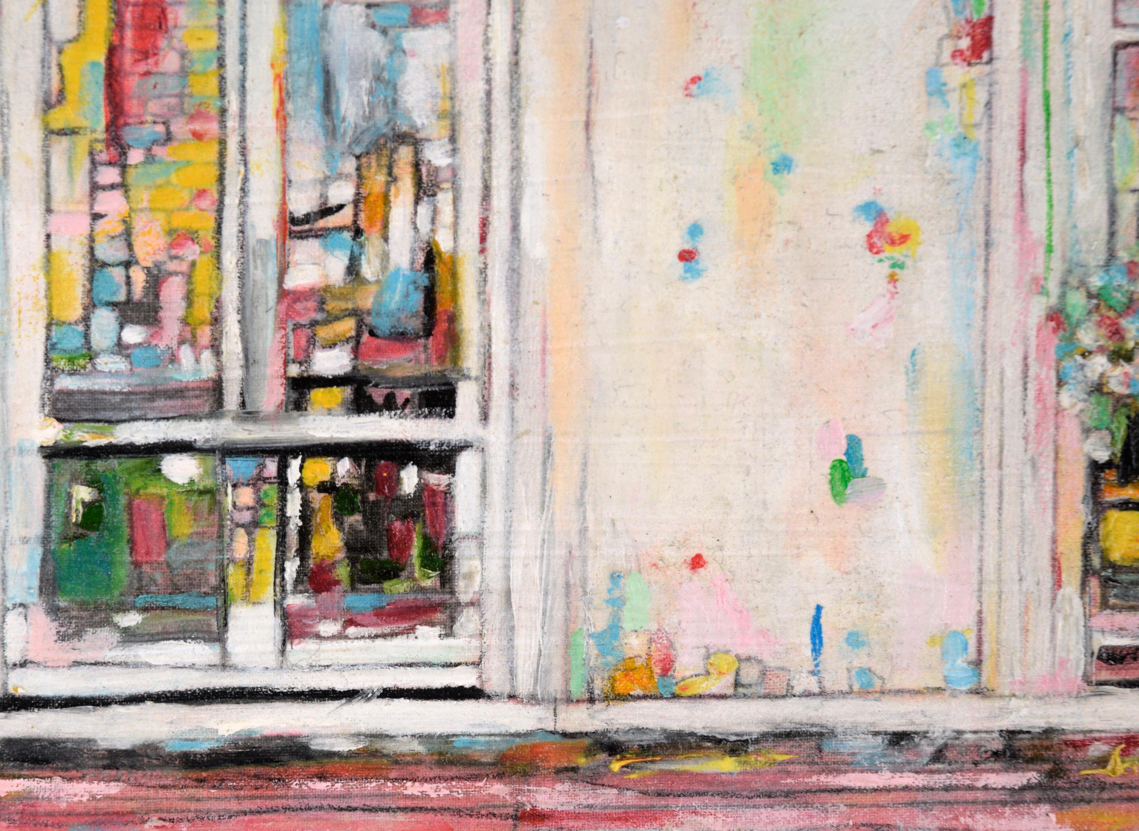 Vibrant depiction of windows by Ana Doolin (Portuguese, b. 1961). Signed 