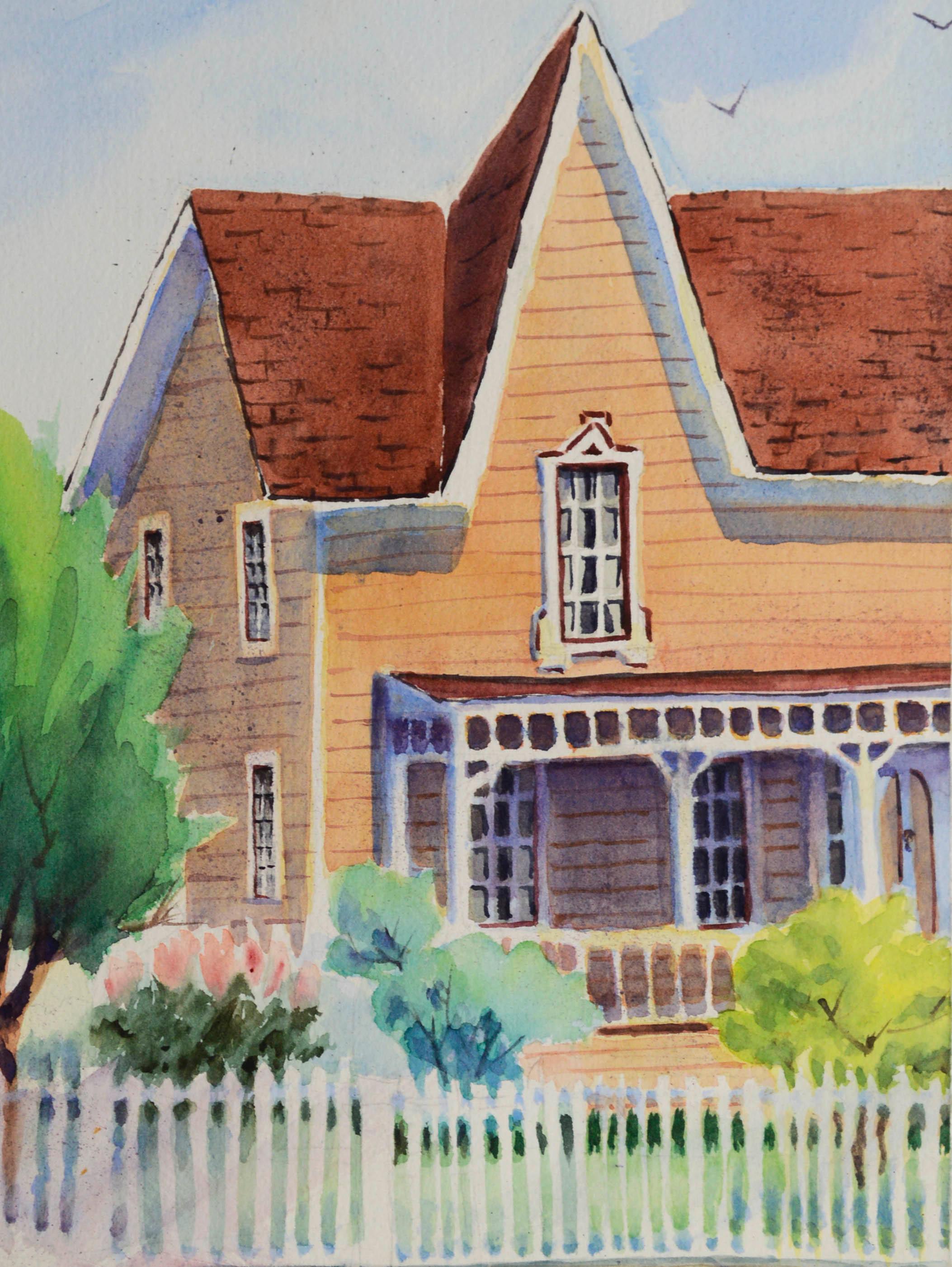 Carmel Home, California Town Landscape  - Painting by Lillie Heebner
