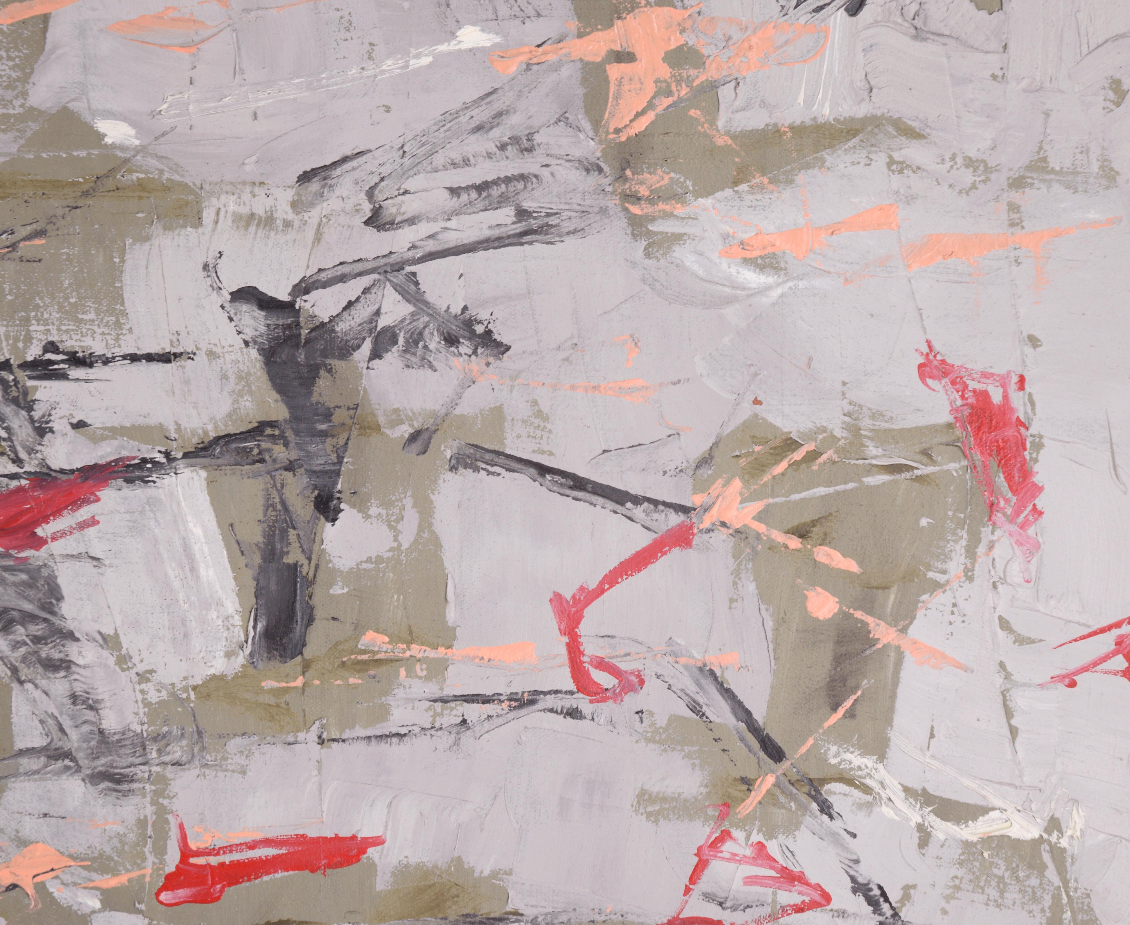 Gray and Green with Red Accents, Contemporary Large-Scale Abstract Expressionist For Sale 1