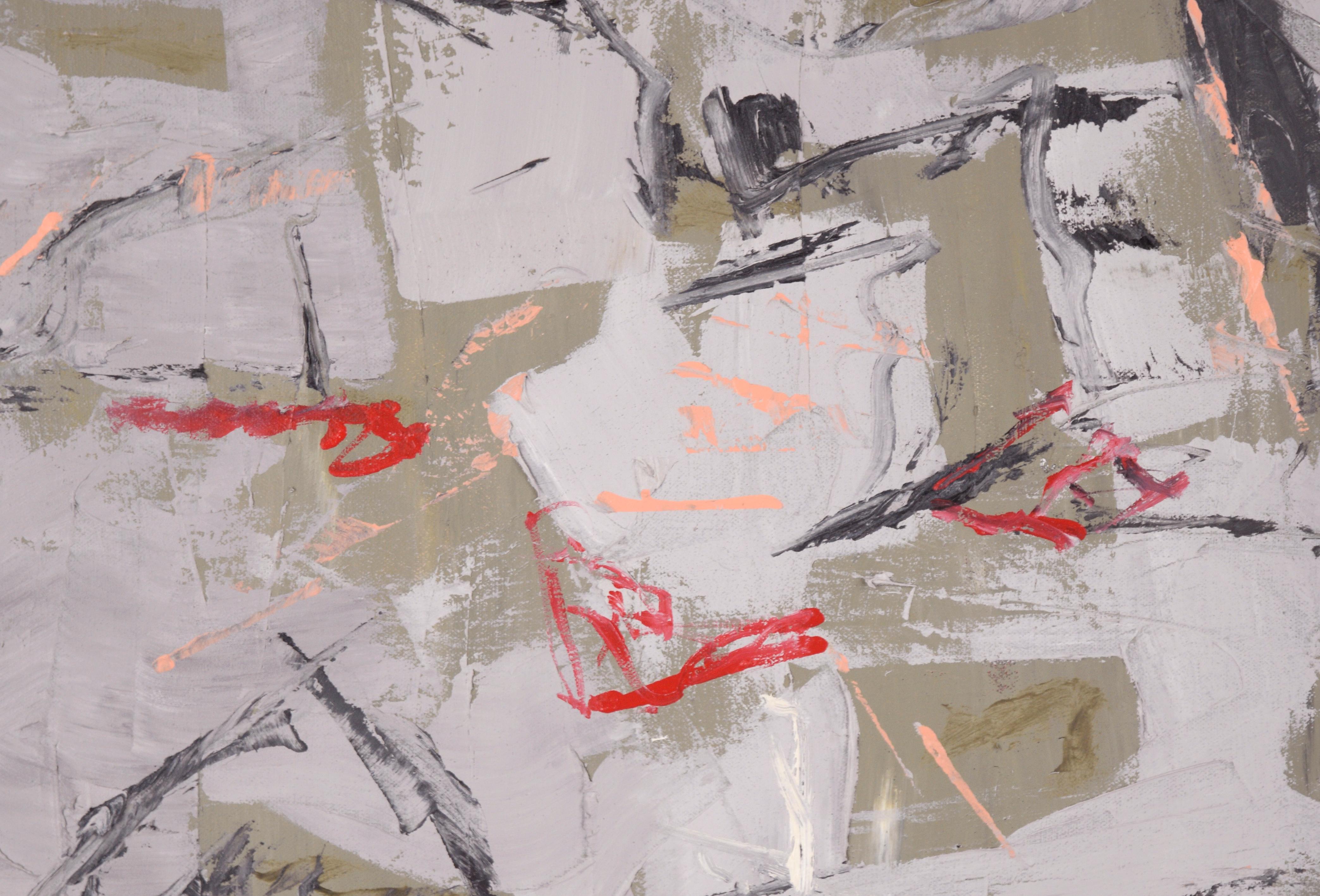 Gray and Green with Red Accents, Contemporary Large-Scale Abstract Expressionist For Sale 2