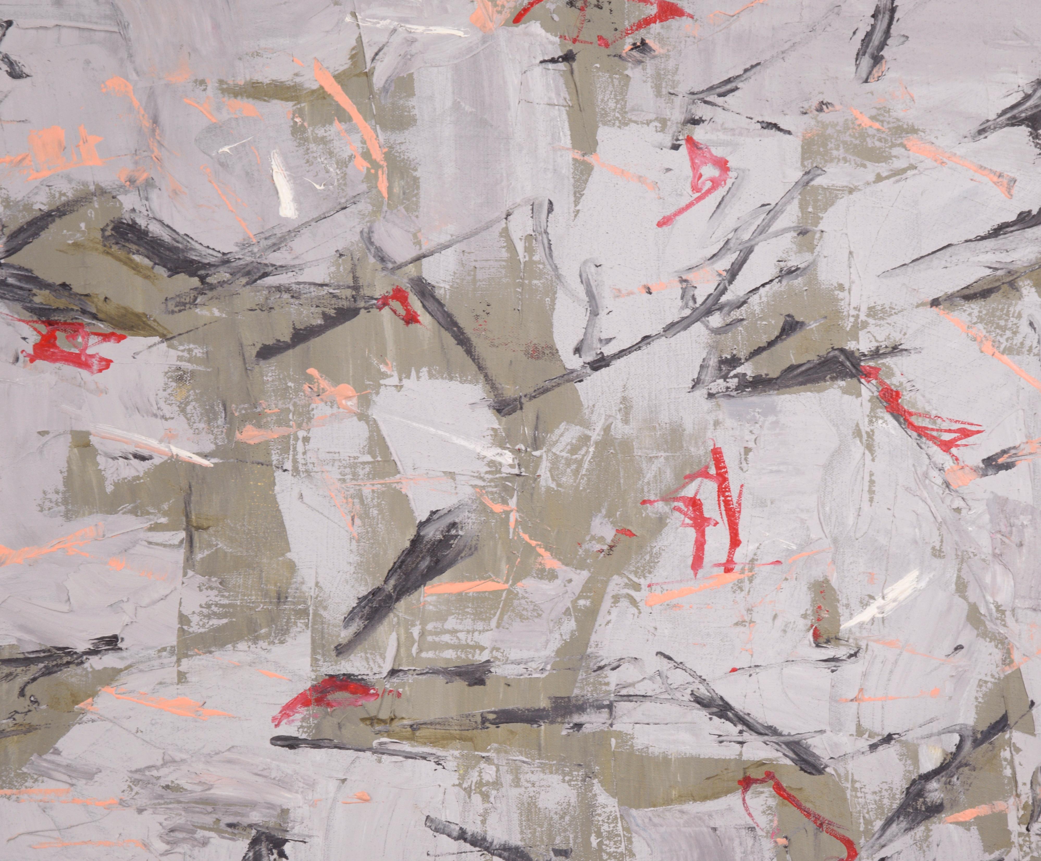 Gray and Green with Red Accents, Contemporary Large-Scale Abstract Expressionist For Sale 4