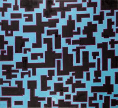 "Knossos" Contemporary Abstract Rectilinear Abstract with Blue, Black & Magenta