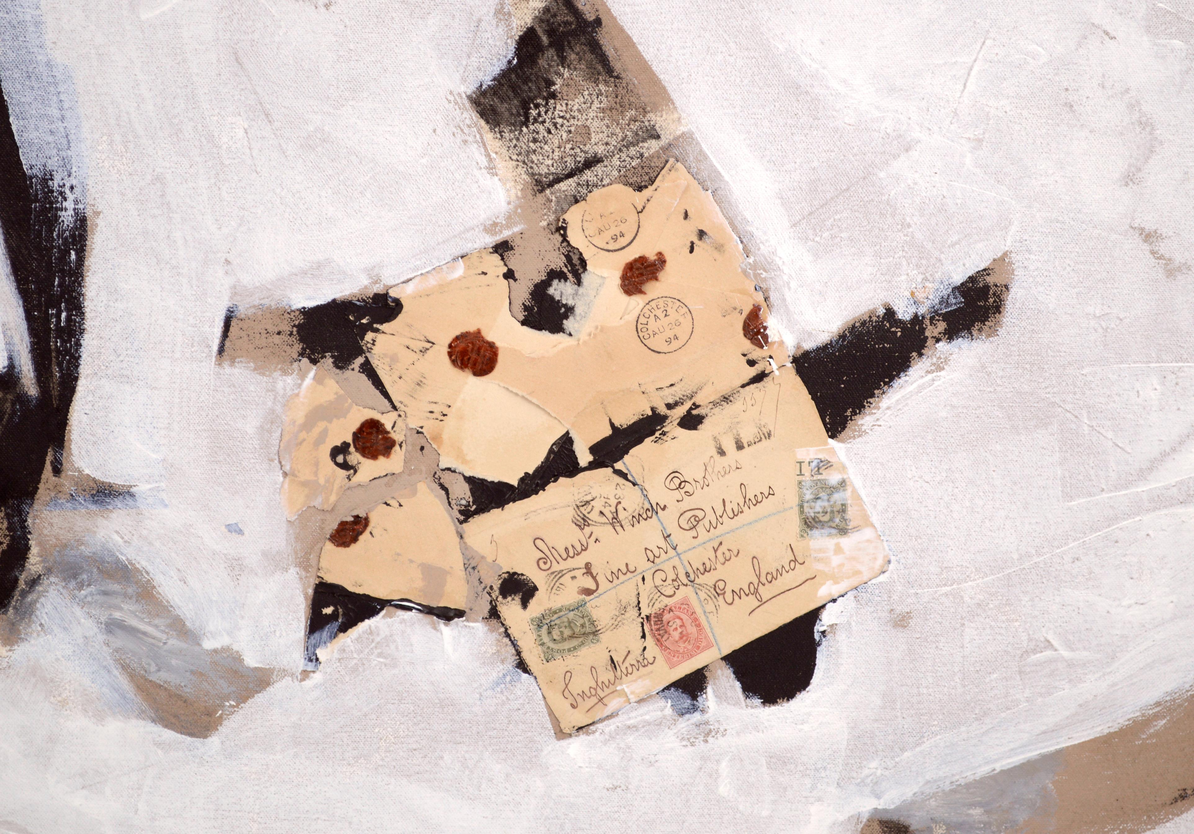 Letters & Envelopes, Large-Scale Abstract Painting with Found Object Collage 3