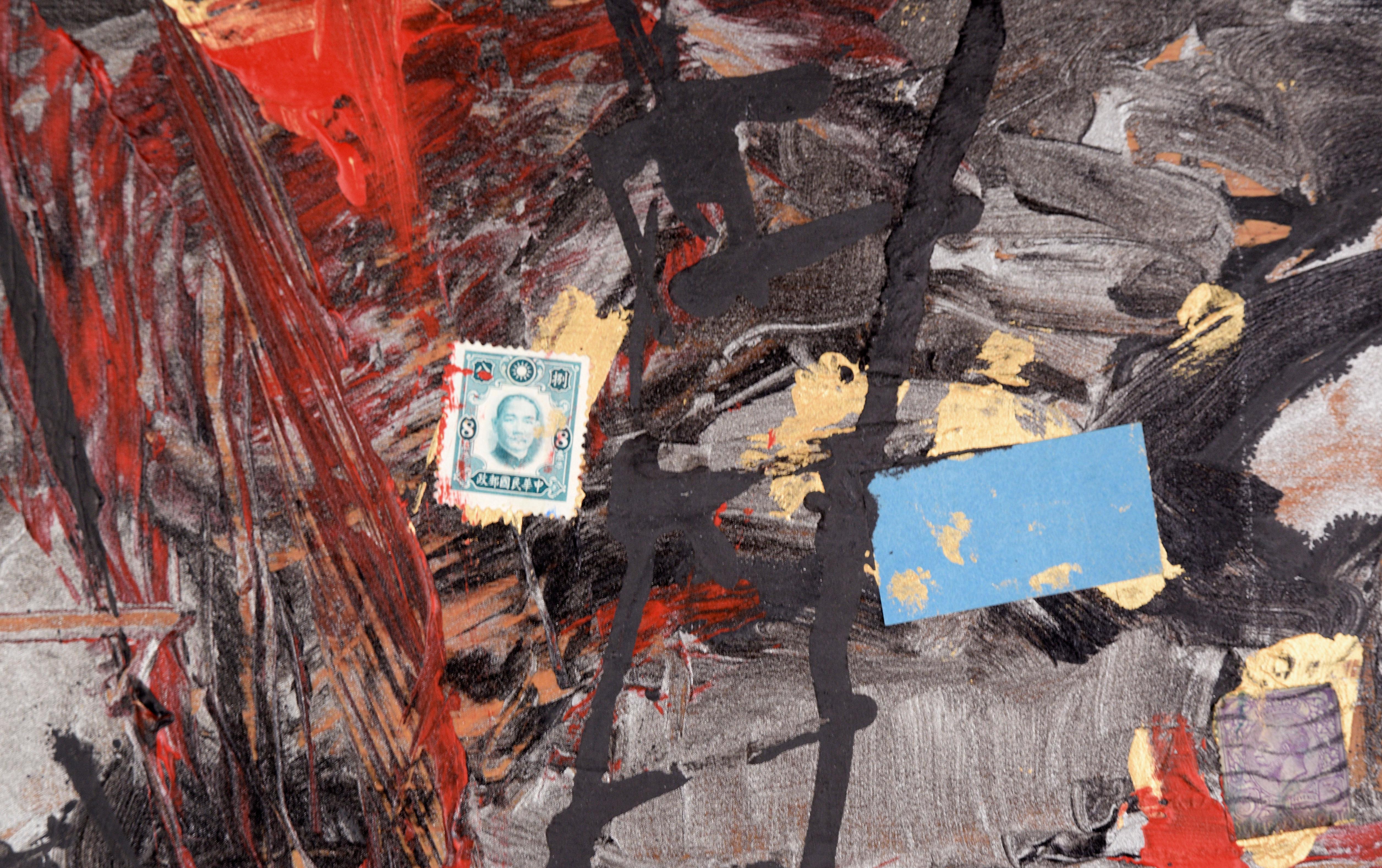 Assemblage n° 2 (La lettre E, les glissières en verre et les tampons) - Expressionnisme abstrait Painting par Michael Pauker 