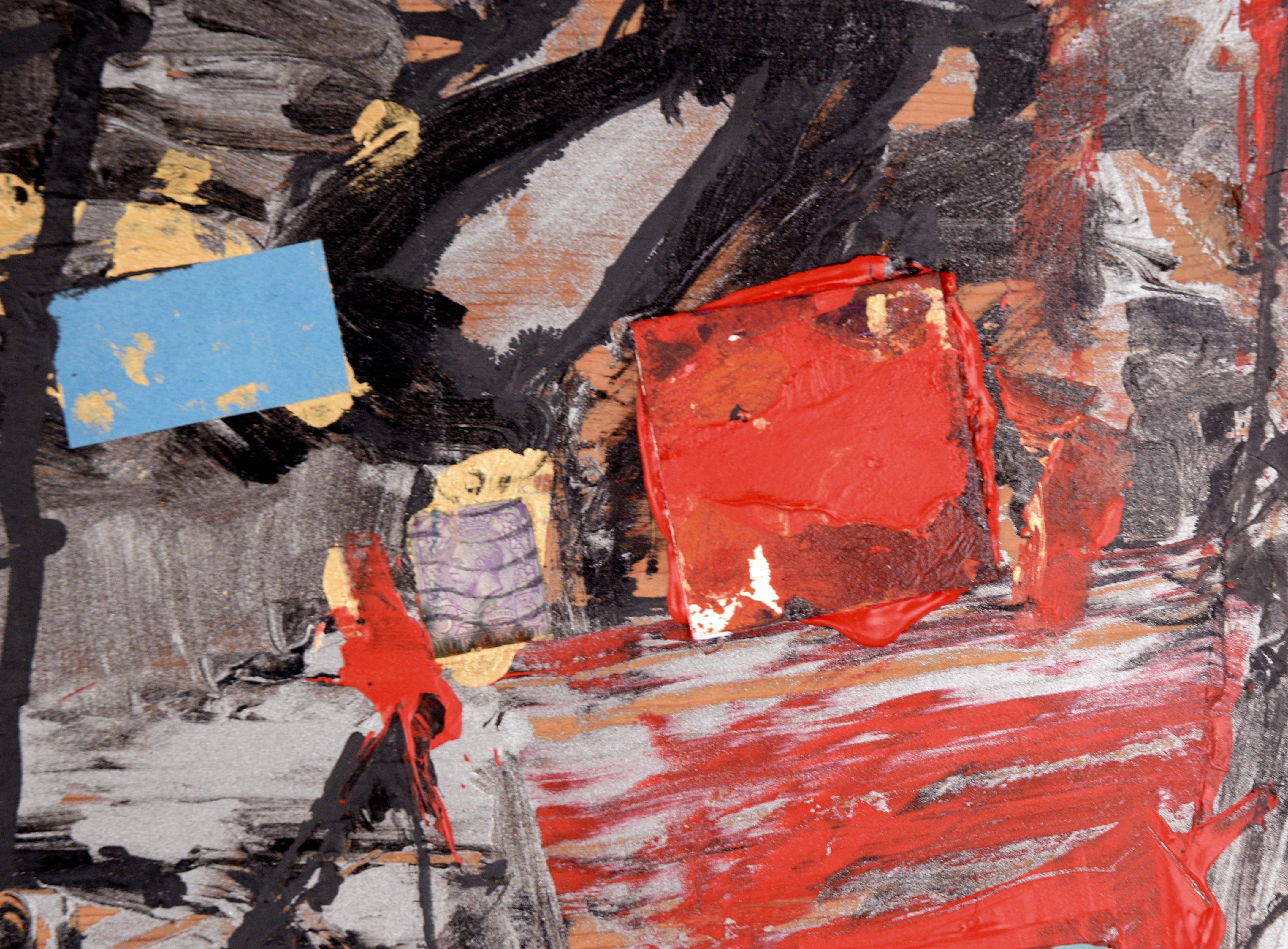 Assemblage n° 2 (La lettre E, les glissières en verre et les tampons) - Marron Abstract Painting par Michael Pauker 
