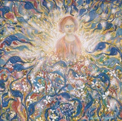 Transcendence, Abstract Visionary Portrait of a Woman Among Flowers