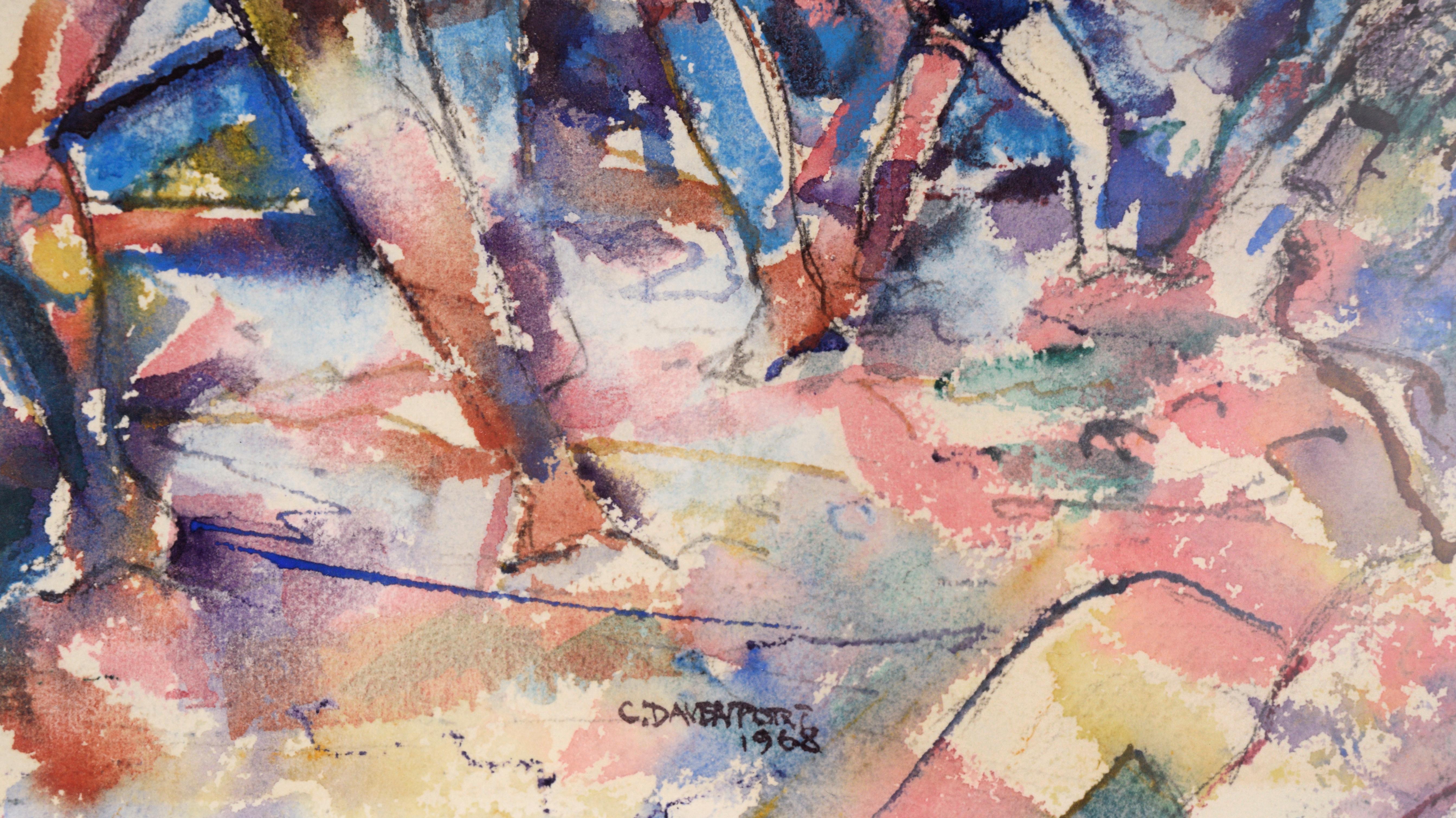 Surfers at the Chincoteague Island Beach, Mid Century Cubist Abstract 1