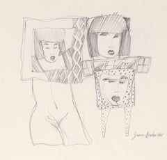 Fashionable Faces, Surrealist Figurative Line Drawing