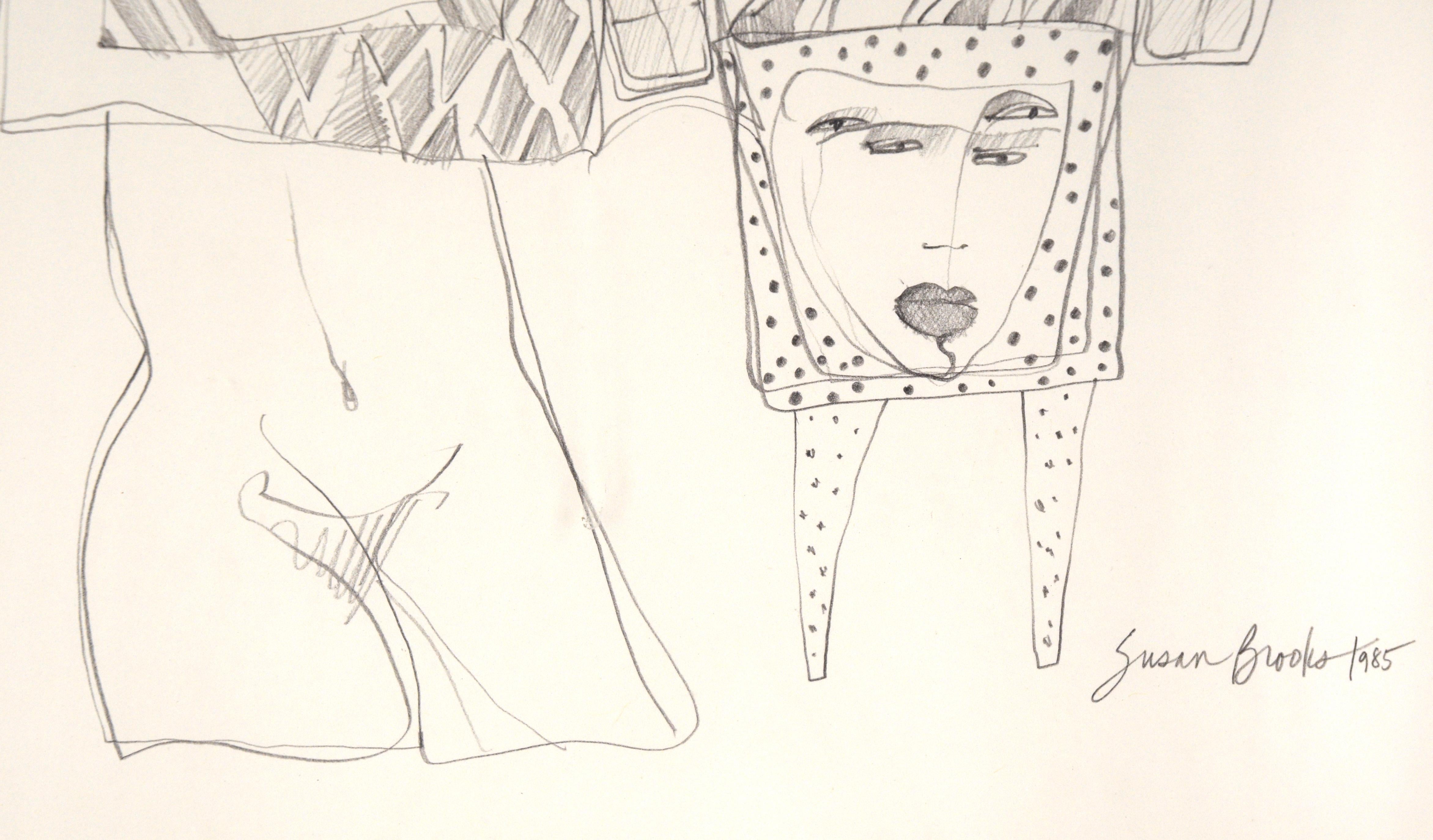 Faces à la mode, dessin de lignes figuratives surréalistes  - Beige Nude par Susan Brooks