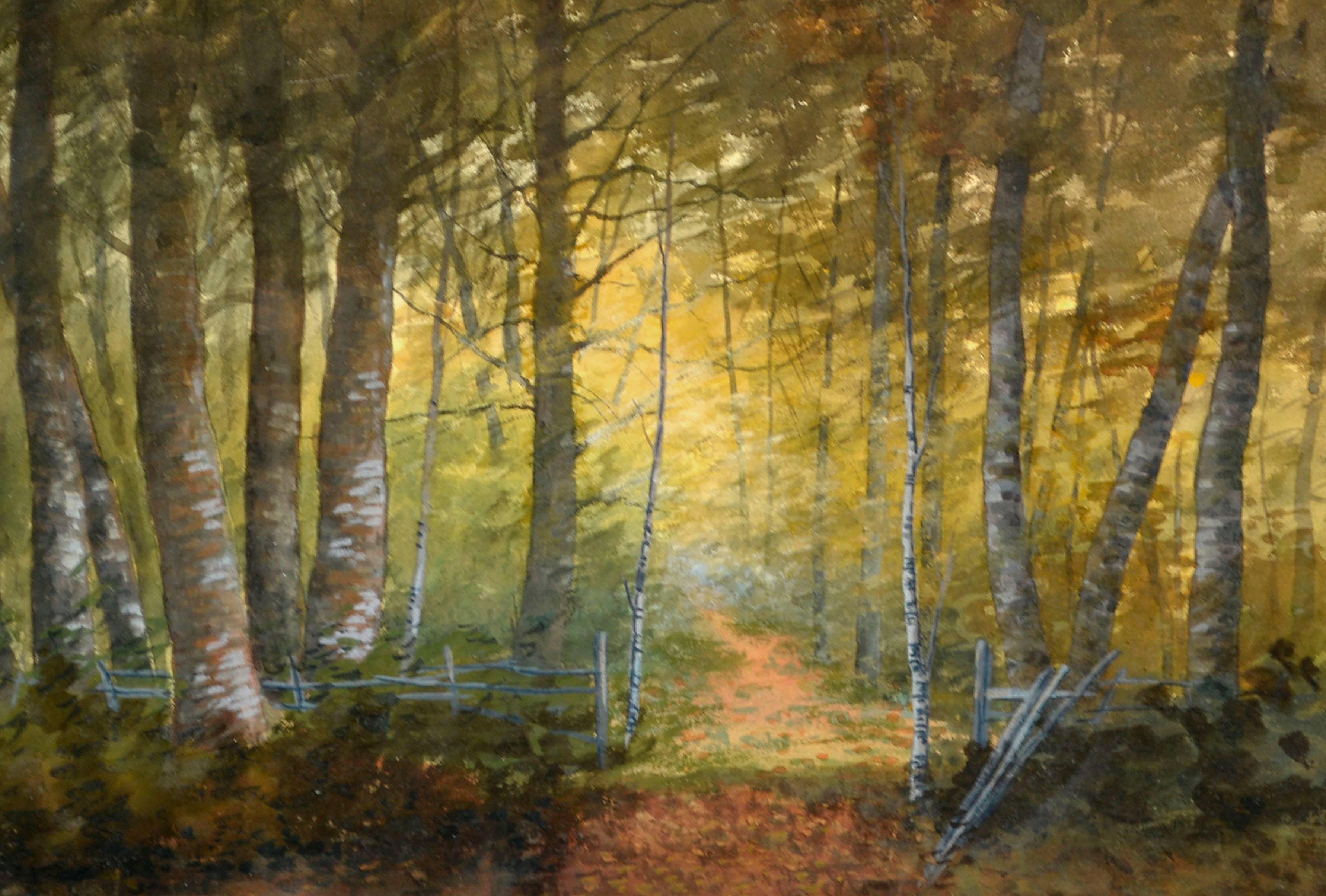 Birch Forest Glow Suffolk County, Historic New York Landscape - American Impressionist Art by Susan Field Bissell