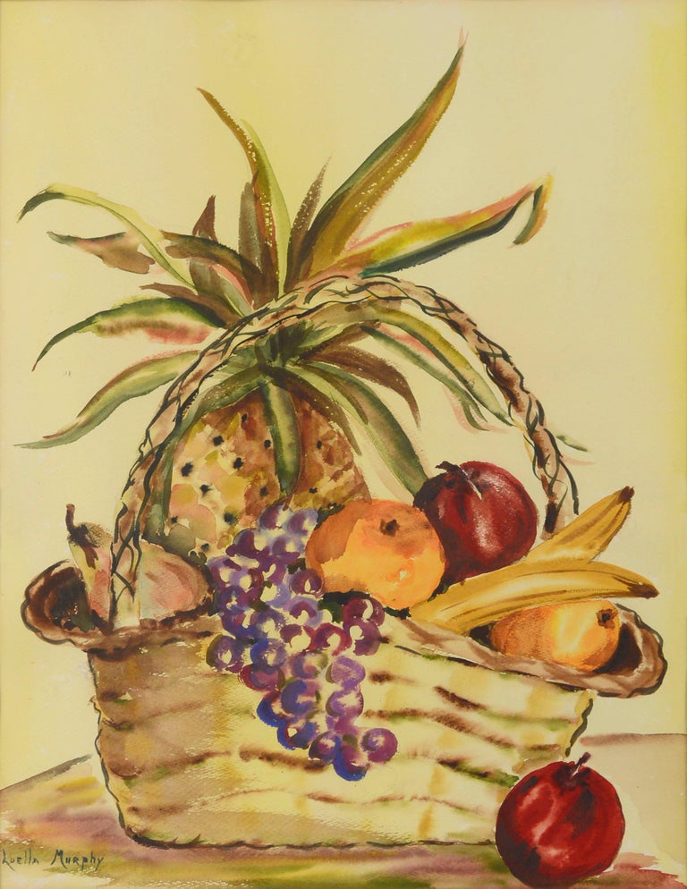 Mid Century Still-Life --Basket of Fruit - American Impressionist Art by Luella Murphy