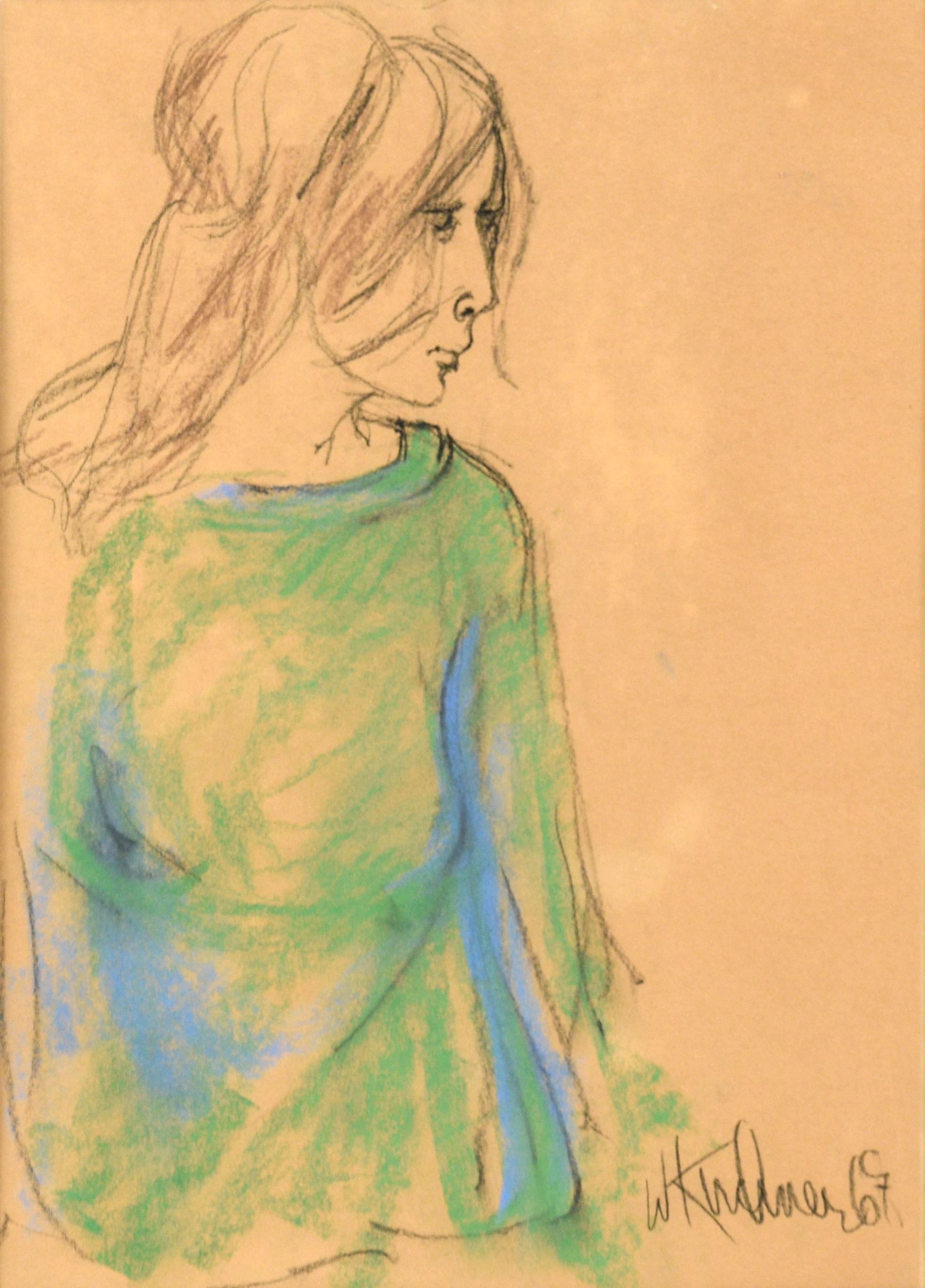 Portrait of a Woman in a Green Shirt -San Francisco Bay Area Figurative Movement - Art by William Kirchner