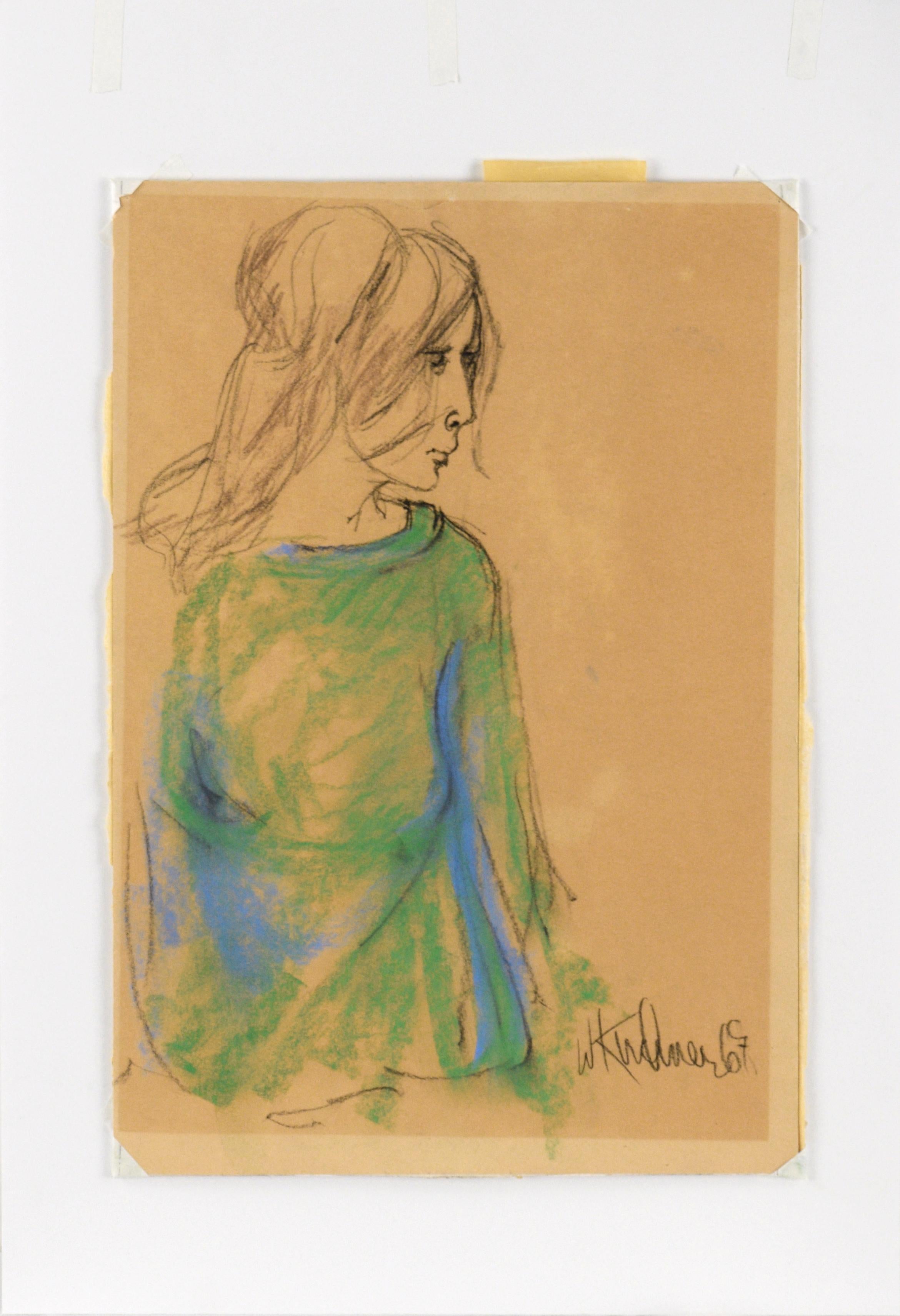 Portrait of a Woman in a Green Shirt -San Francisco Bay Area Figurative Movement - American Impressionist Art by William Kirchner