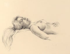 Reclining Nude Woman, Realist Figurative Charcoal Drawing