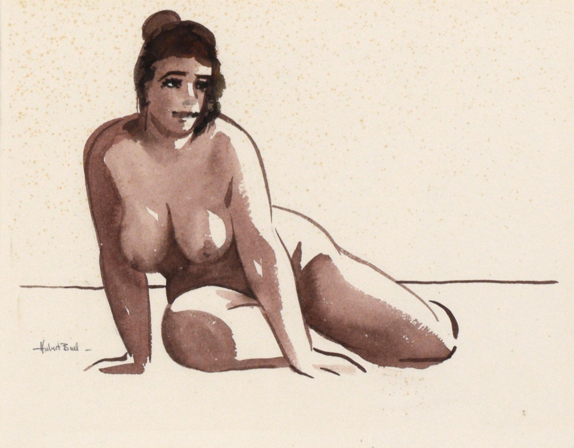 Desnudo reclinado - Movimiento figurativo de mediados de siglo en el área de la bahía Estudio de figura femenina - Art de Hubert Buel