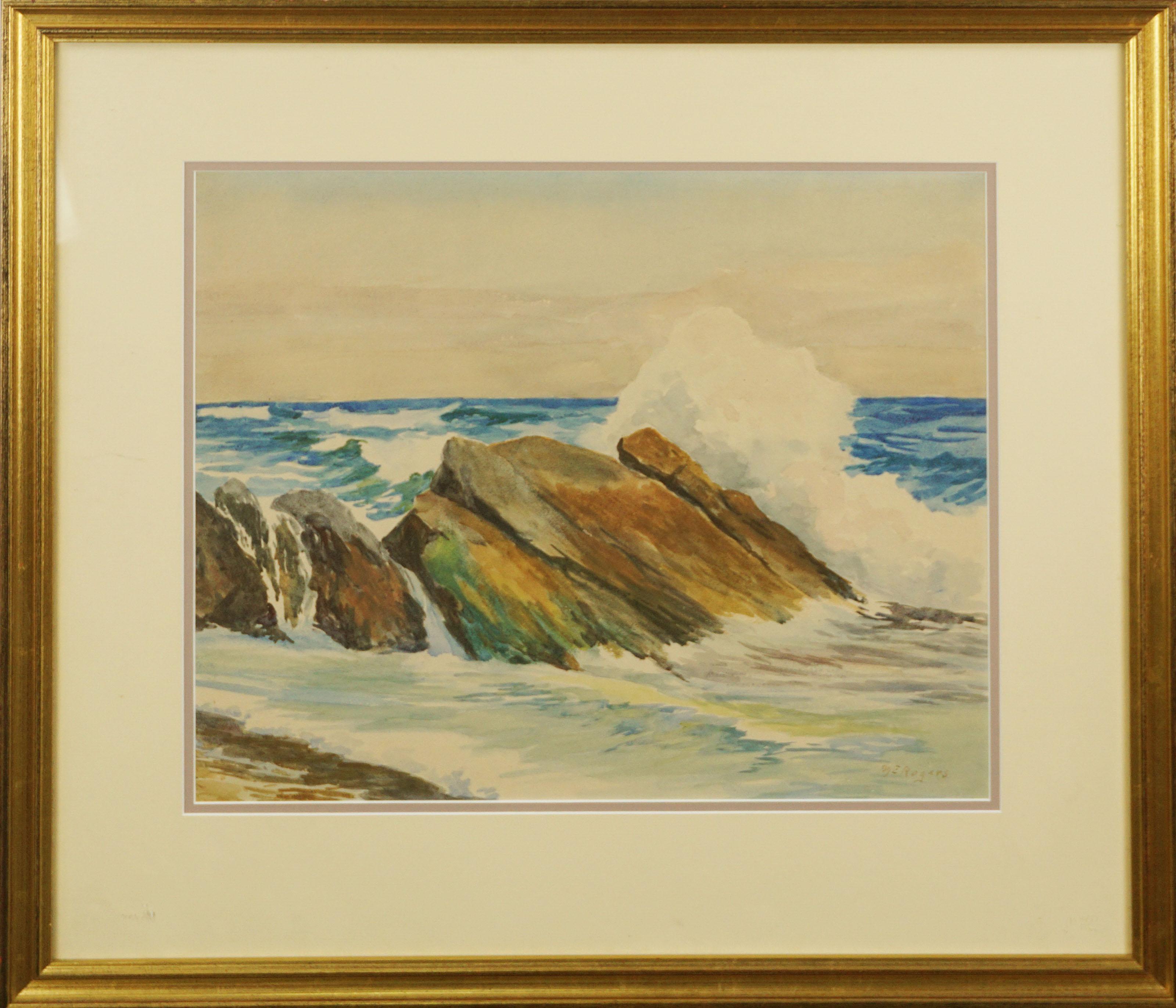 Margaret Esther Rogers Landscape Art - Mid Century Crashing Surf on Rocks Seascape