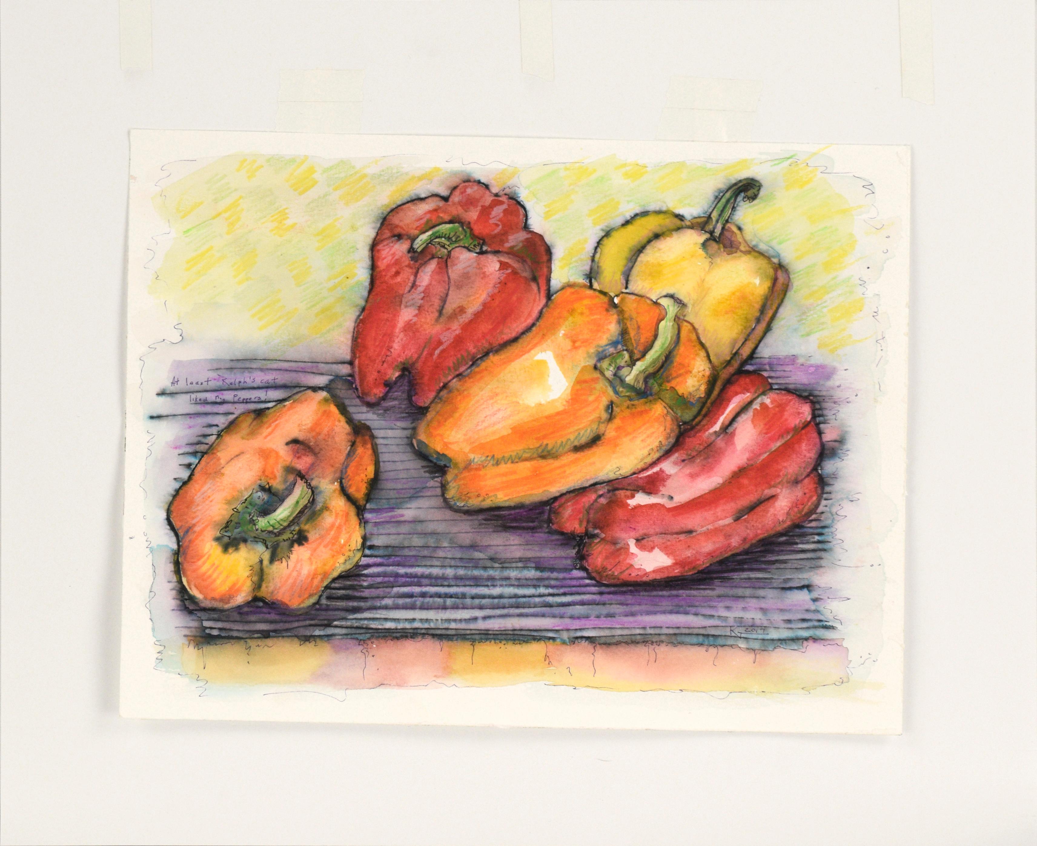 Bell Peppers - Watercolor Still Life - Gray Still-Life by Kathy Garvey