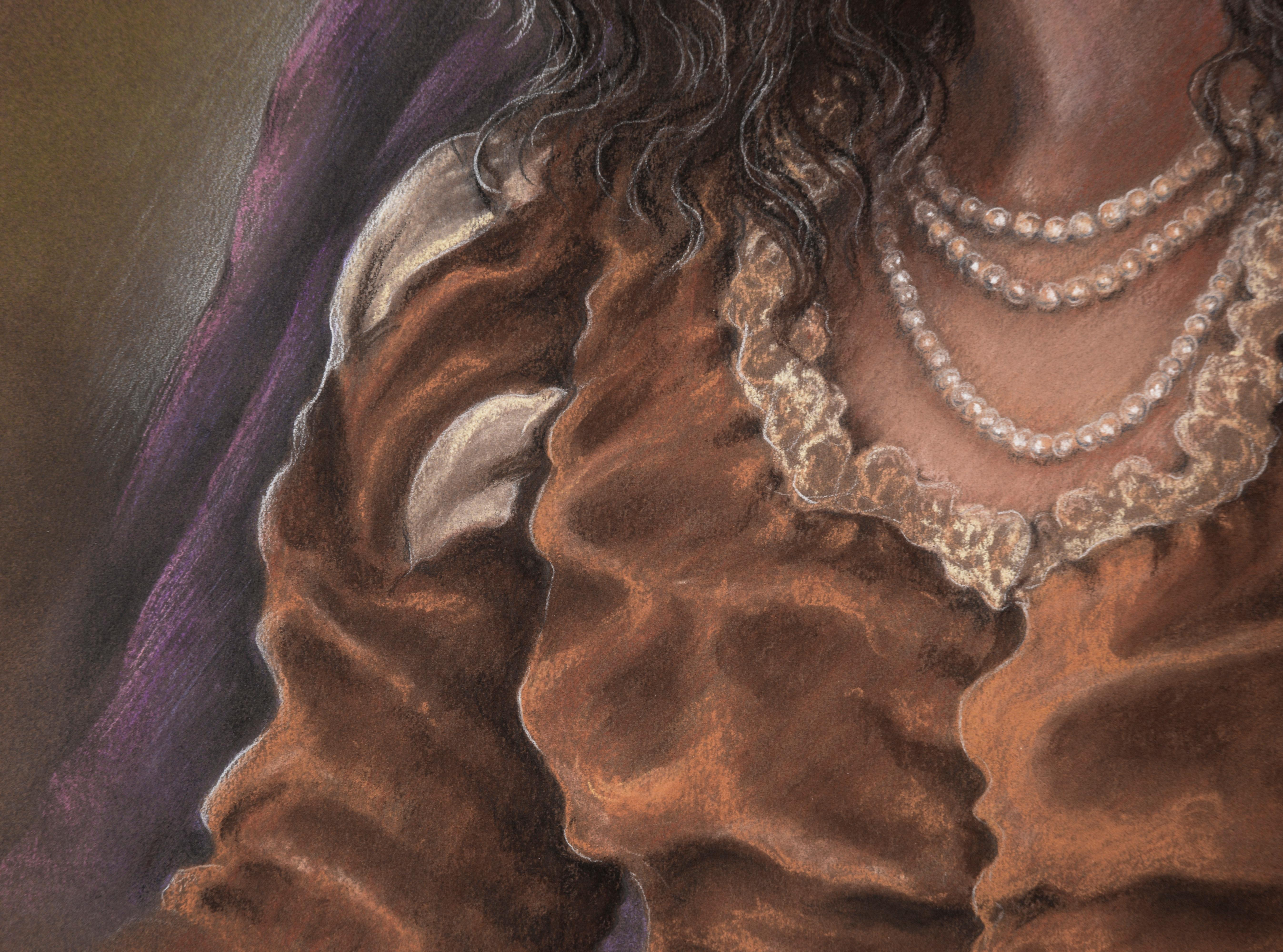 Pastel Portrait of a Shakespearean Woman with Pearls For Sale 1