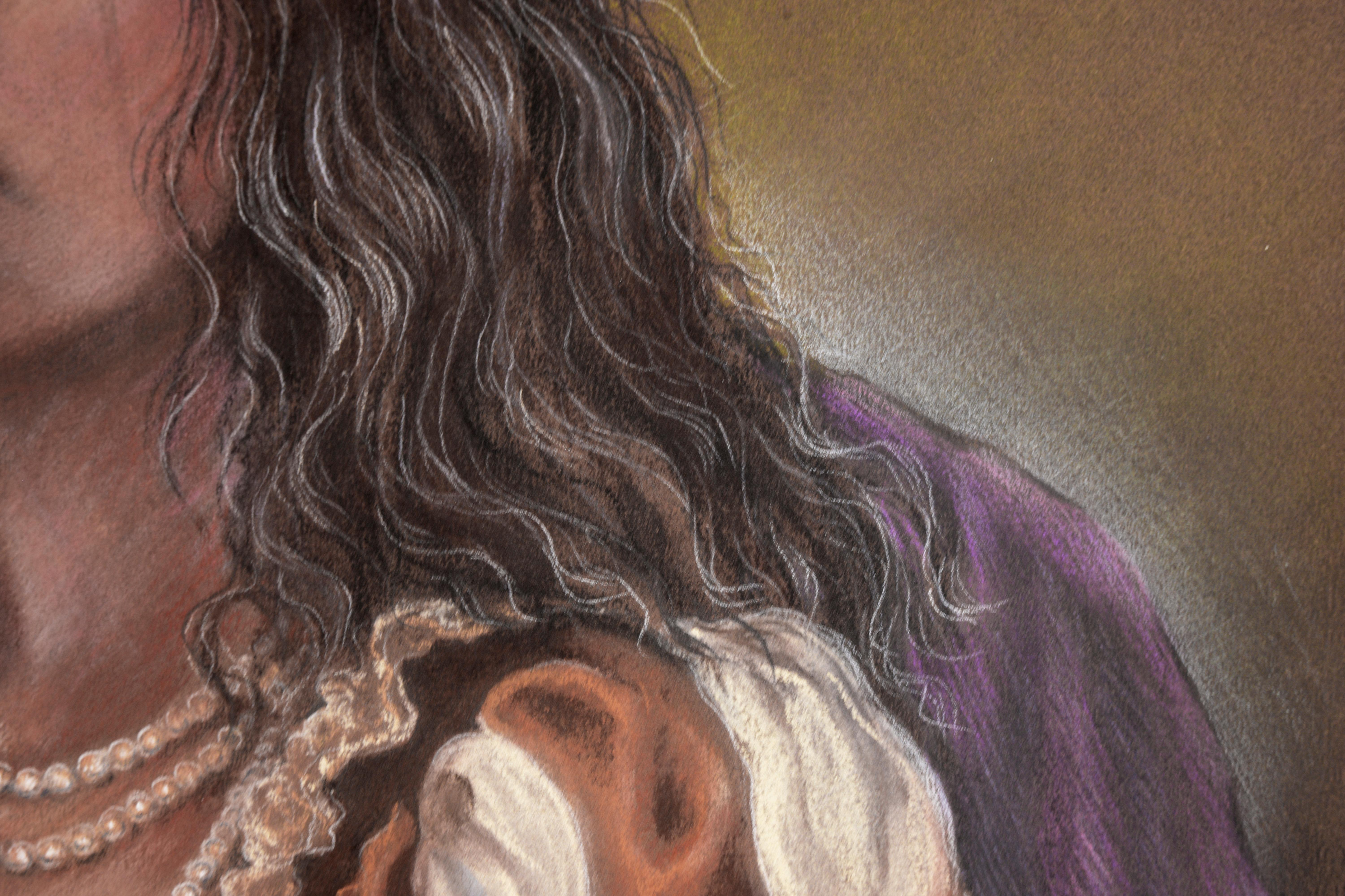 Portrait au pastel d'une femme de Shakespeare avec des perles en vente 1