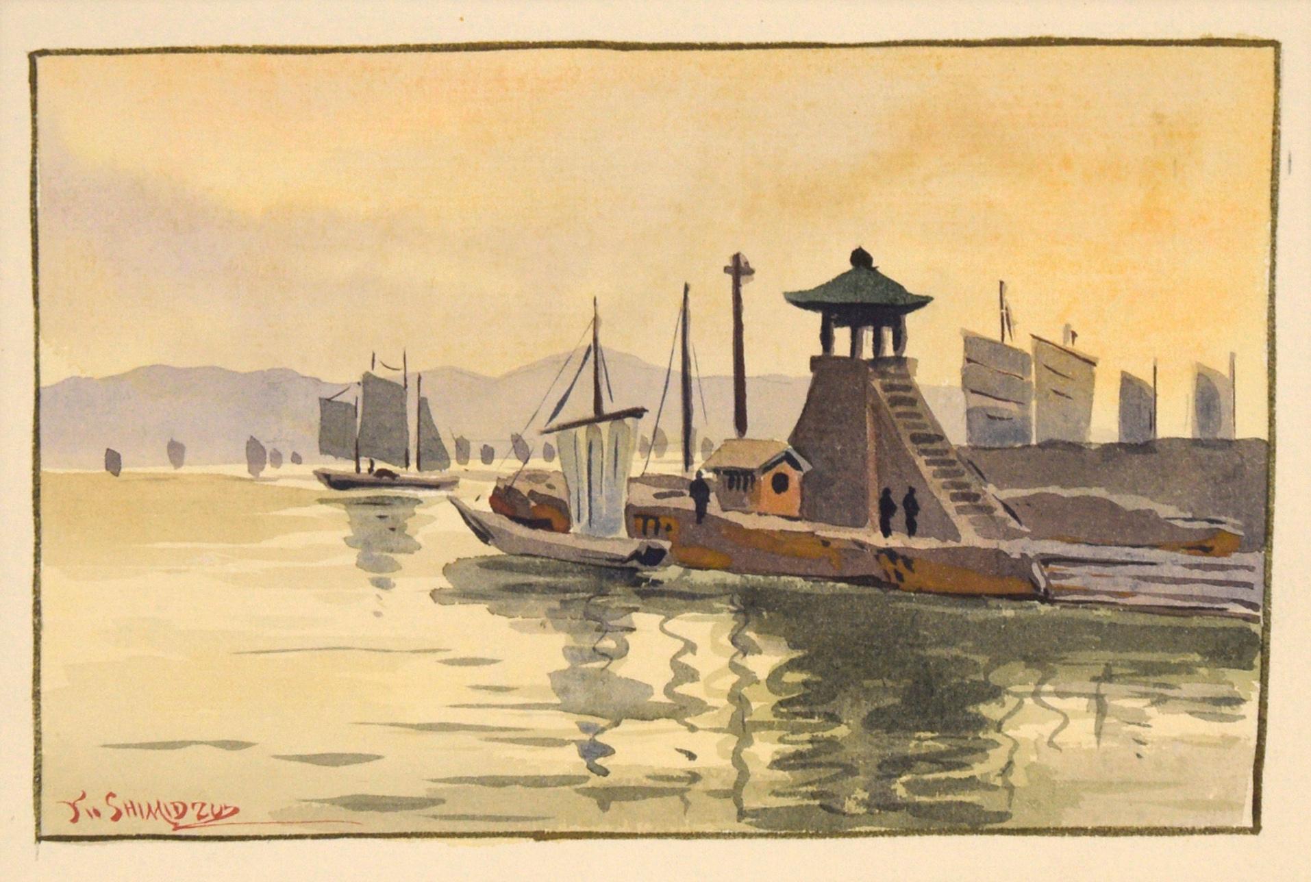 Sailboats at the Dock - Seascape - Art by Yoshiro Shimidzu