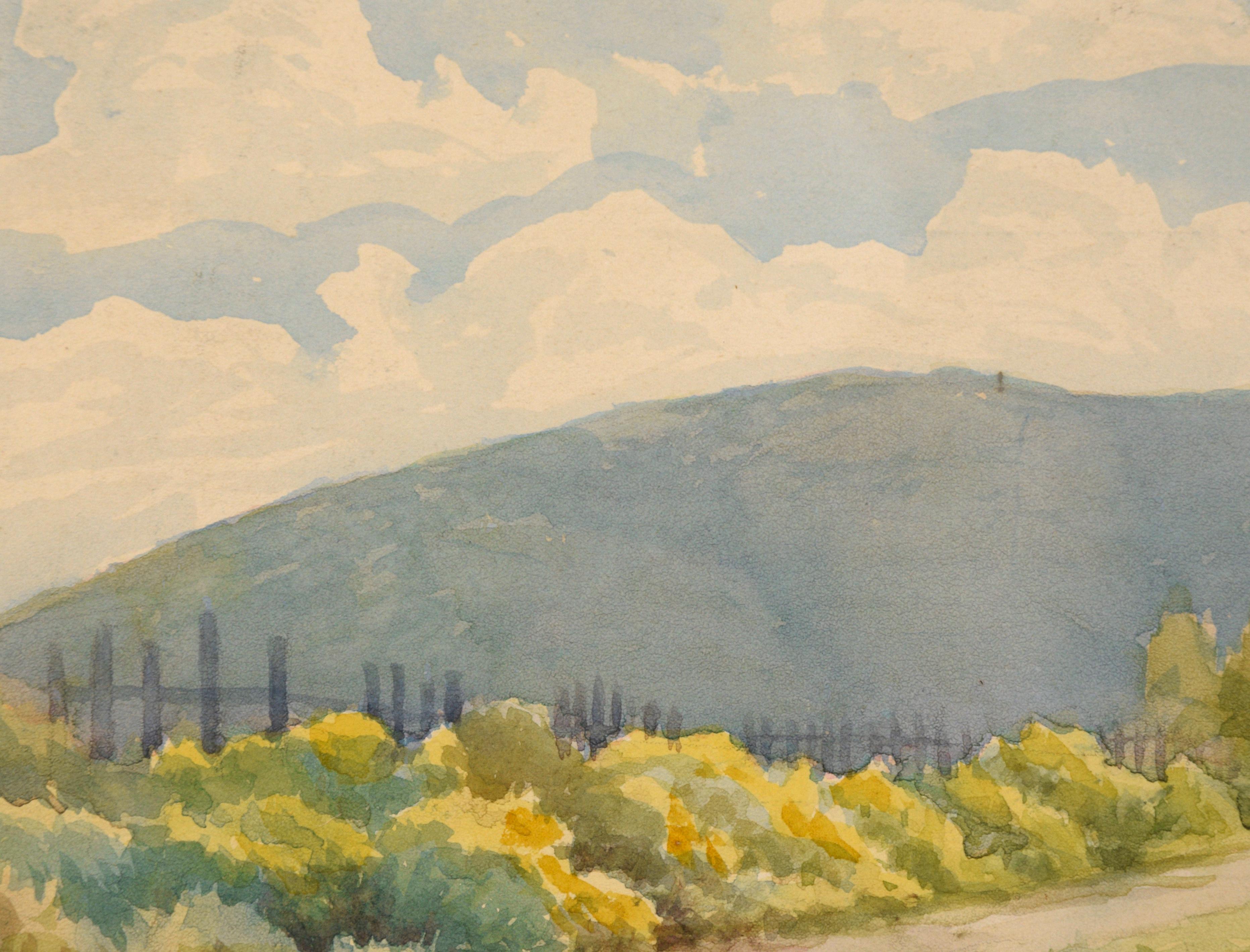 California Hills, Mid Century Landscape Watercolor  - American Impressionist Art by Unknown