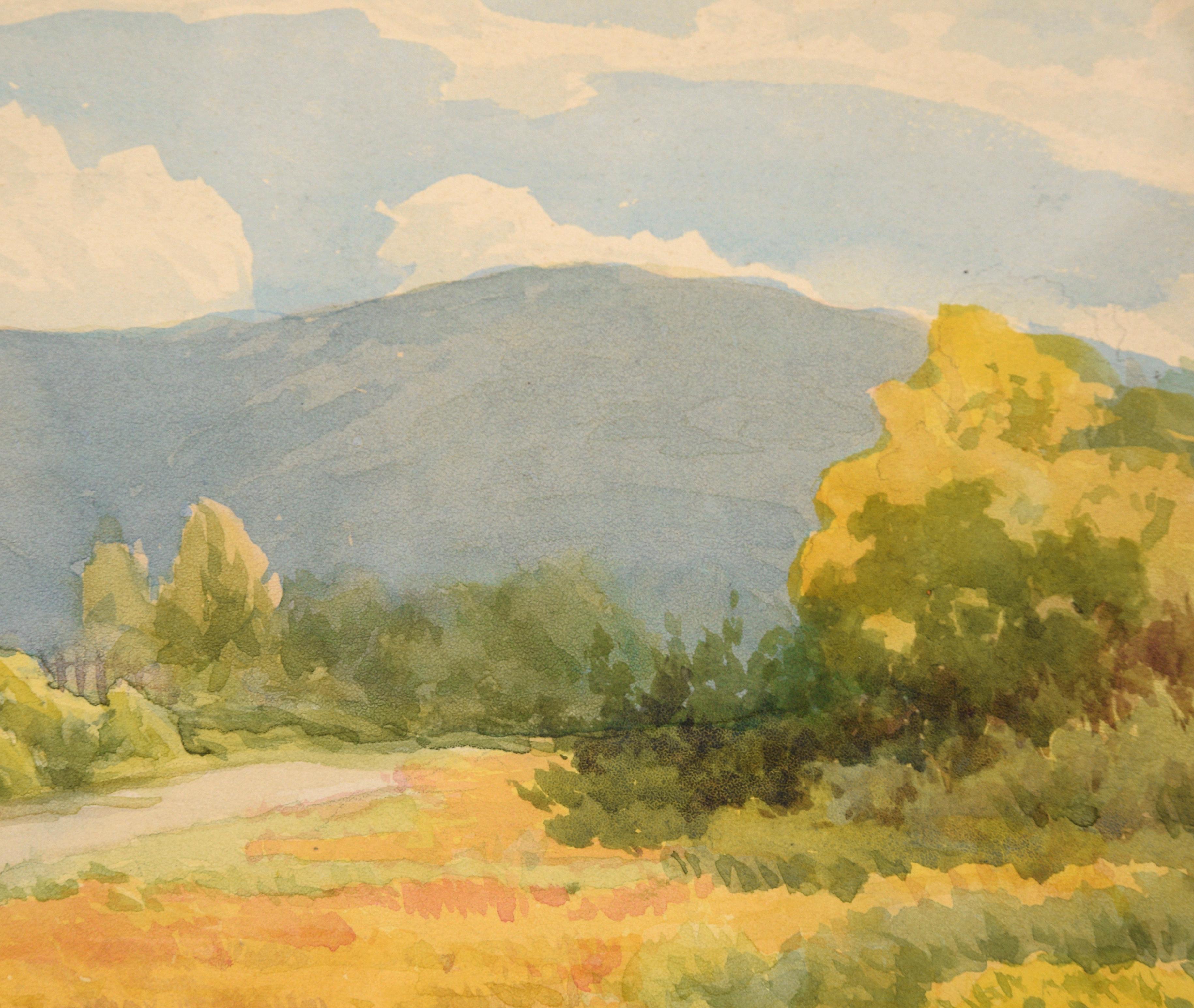 California Hills, Mid Century Landscape Watercolor  - Beige Landscape Art by Unknown